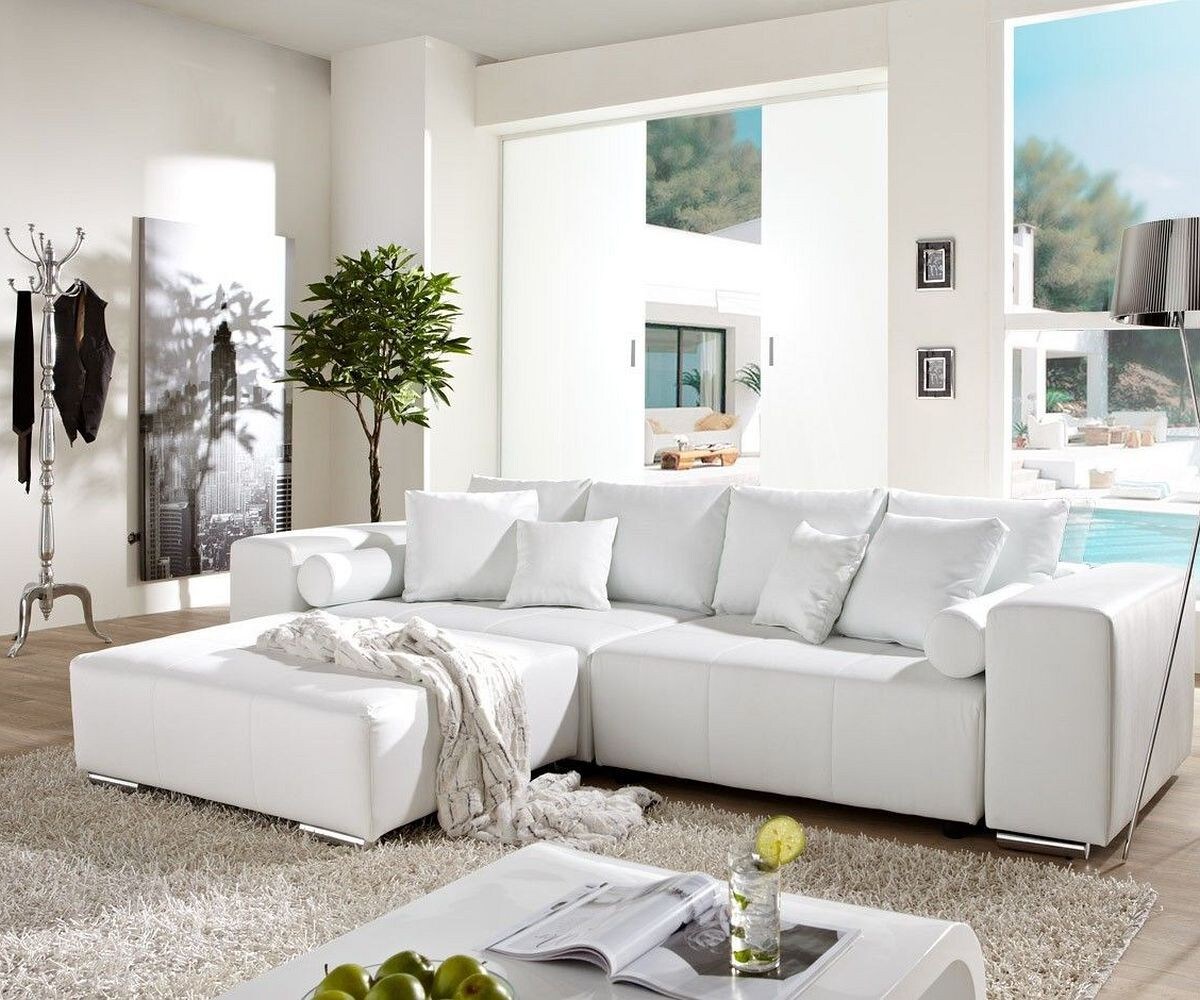 Голям диван Marbeya 290x110 cm бял с функция за сън 1
