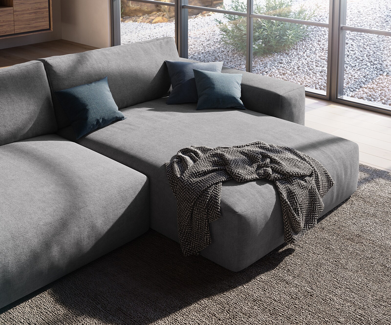 Ъглов диван XL 380x180 cm Микрофибър Сив Варианти лежанка Lanzo 5