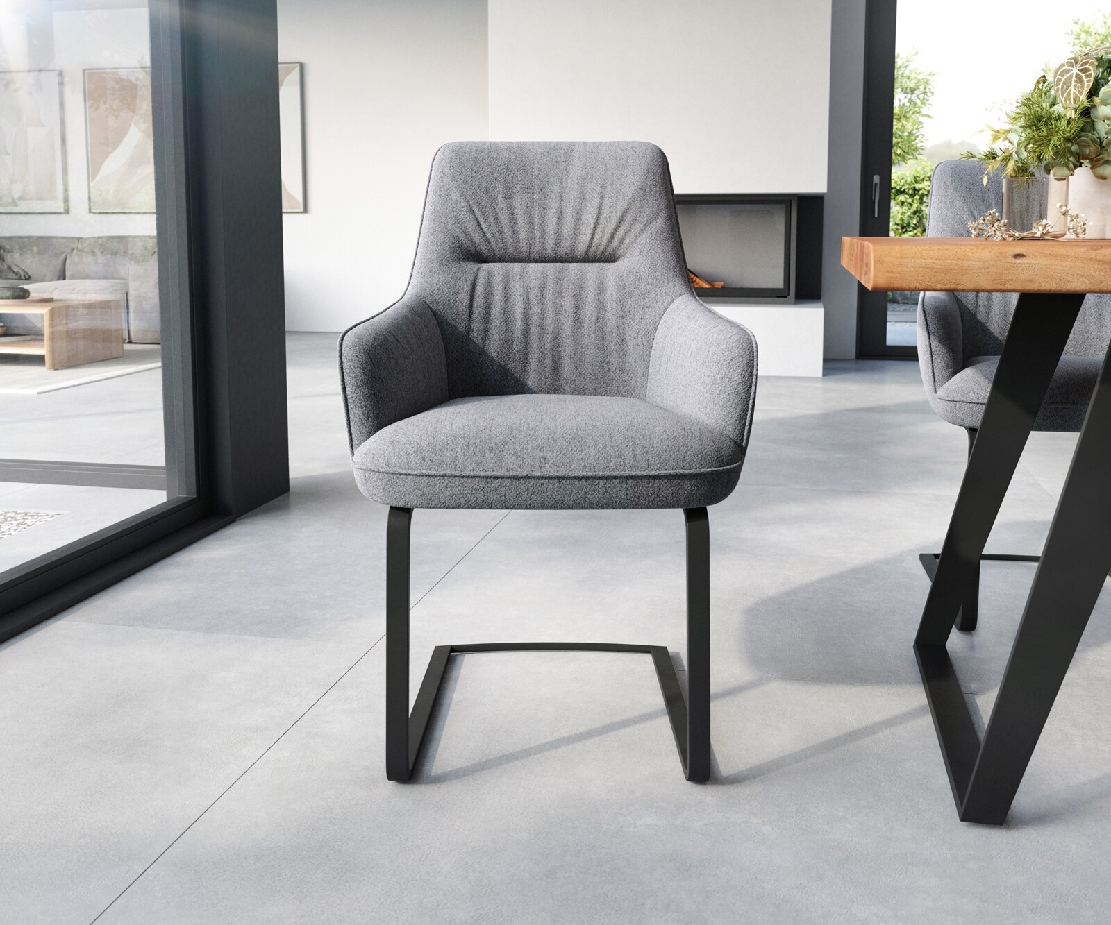 Люлеещ стол с подлакътници Дамаска СветлоСив Конзолен крак плосък Черен  Покет пружина Zelia-Flex 2