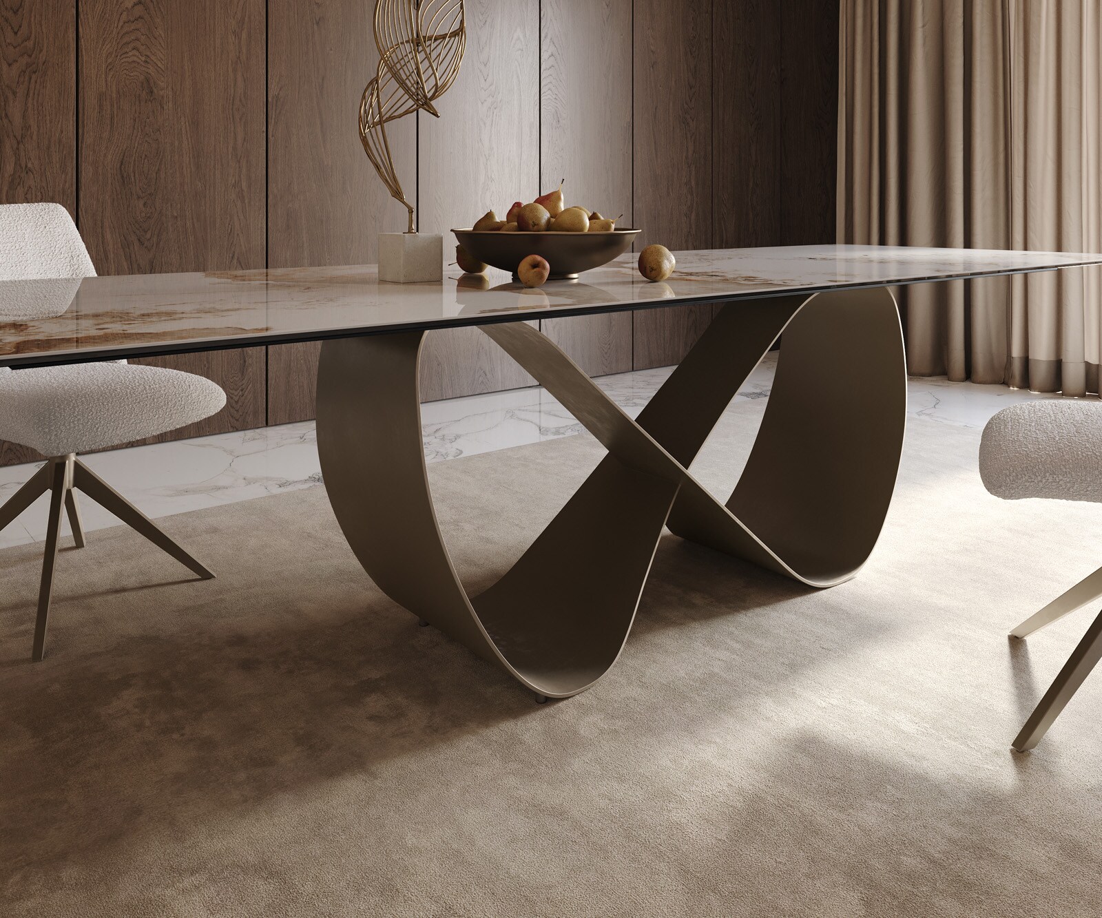 Маса 300x100cm Keramik Minas Melange Бял-Бежов Infinity Метал Ефектенфиниш Titan Edge 6