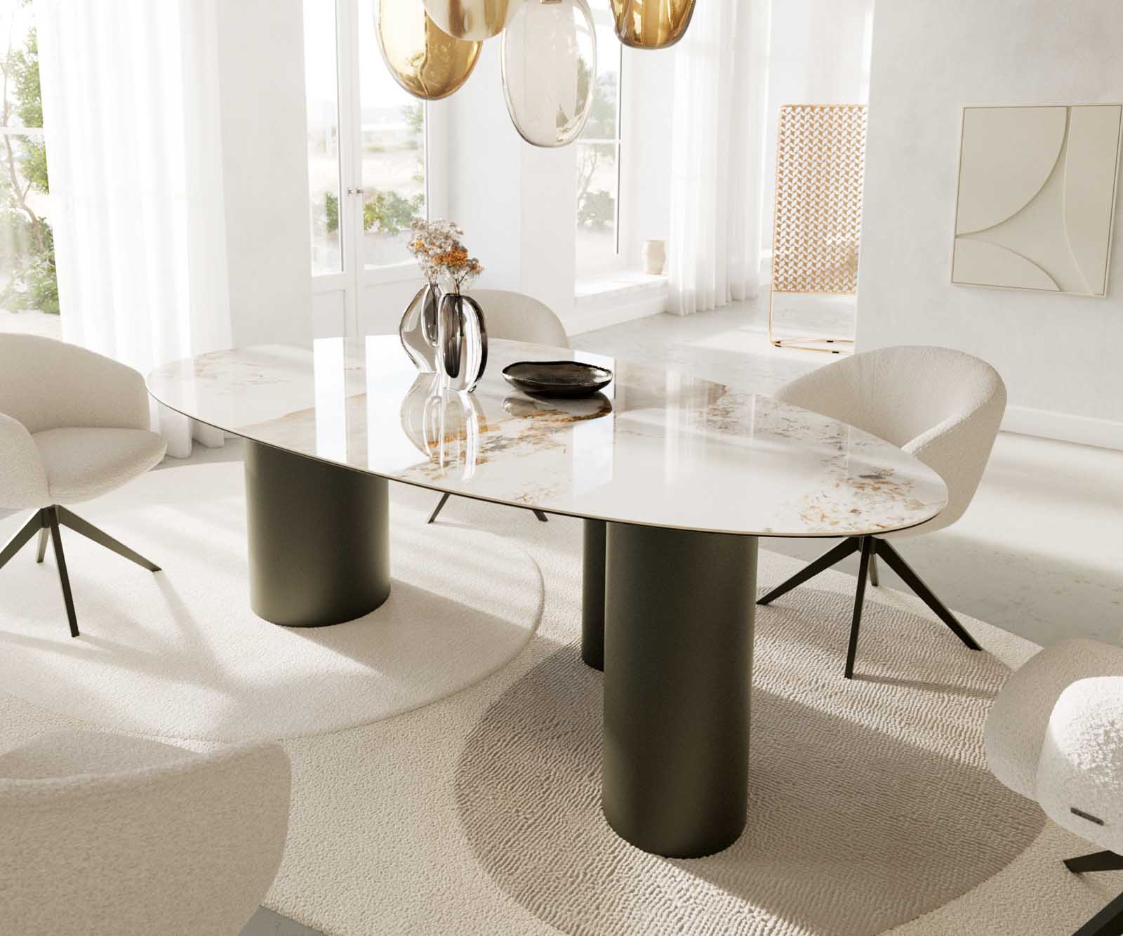 Маса Oval 220x120 Keramik Minas Melange Бял-Бежов Troa Метал Ефектенфиниш Titan Edge 6