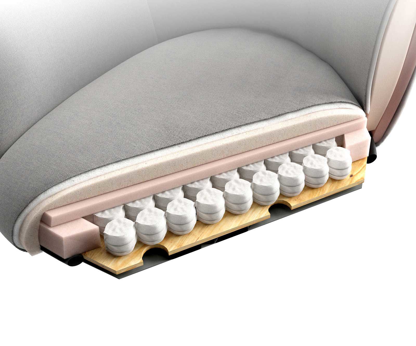 Кресло Букле Бяло Извити крака Неръждаема стомана Покет пружина Caja-Flex 6