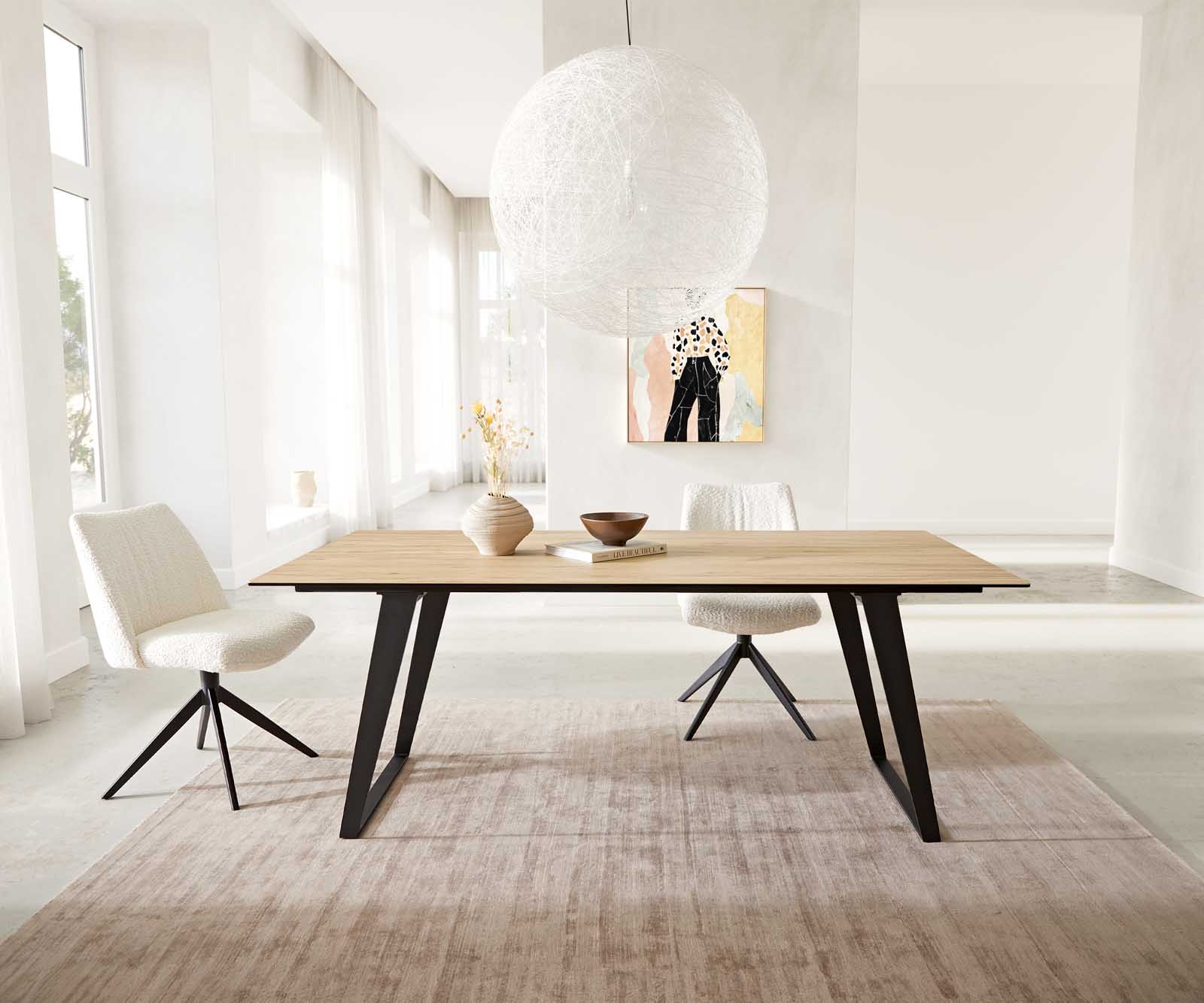 Маса 200x100 Keramik Laminam® Sabbia Дъбfarbig Метал под ъгъл Черен Edge