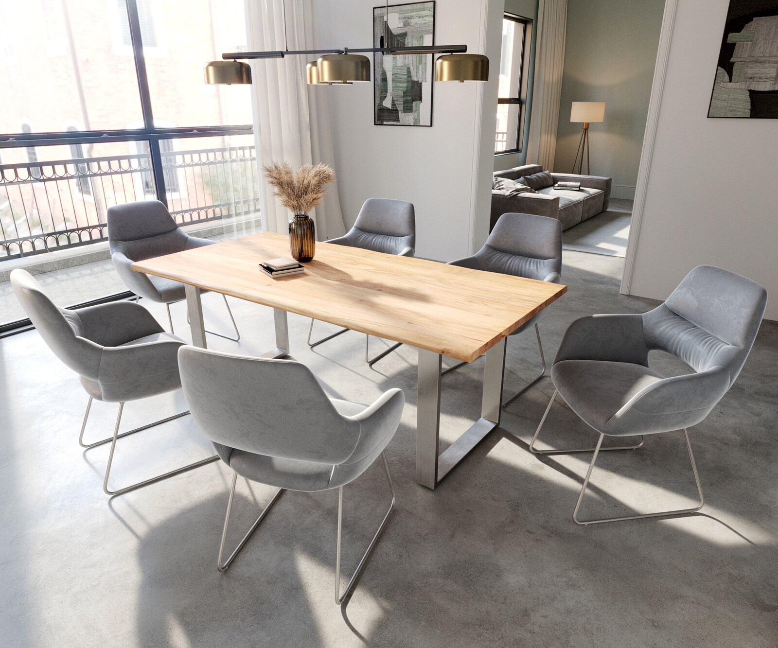 Стол с подлакътници Кадифе Сив Извити крака Неръждаема стомана Yago-Flex 3