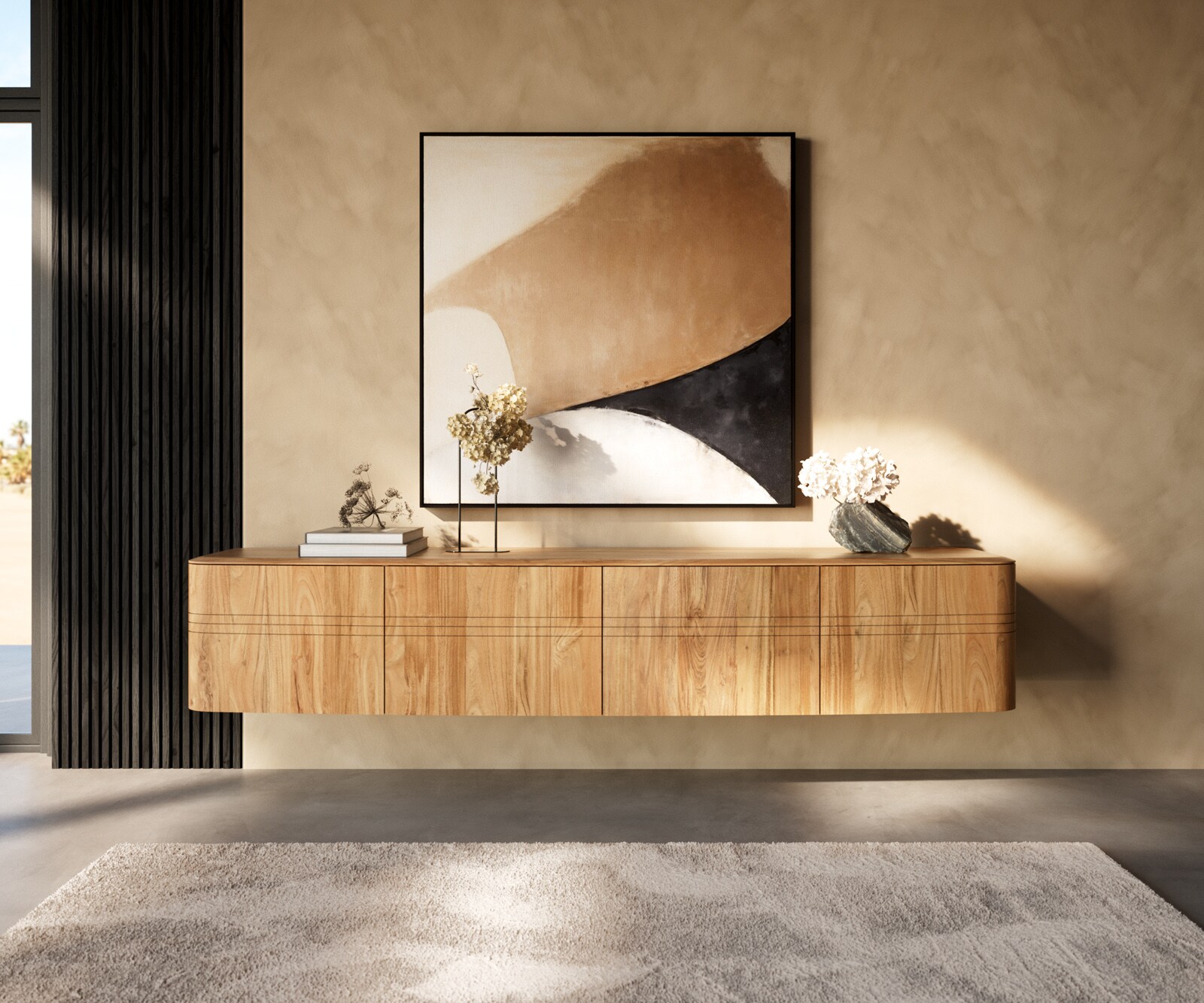 ТВ шкаф Nagaru 220 см акация Aura 4 вратички плаващи 1