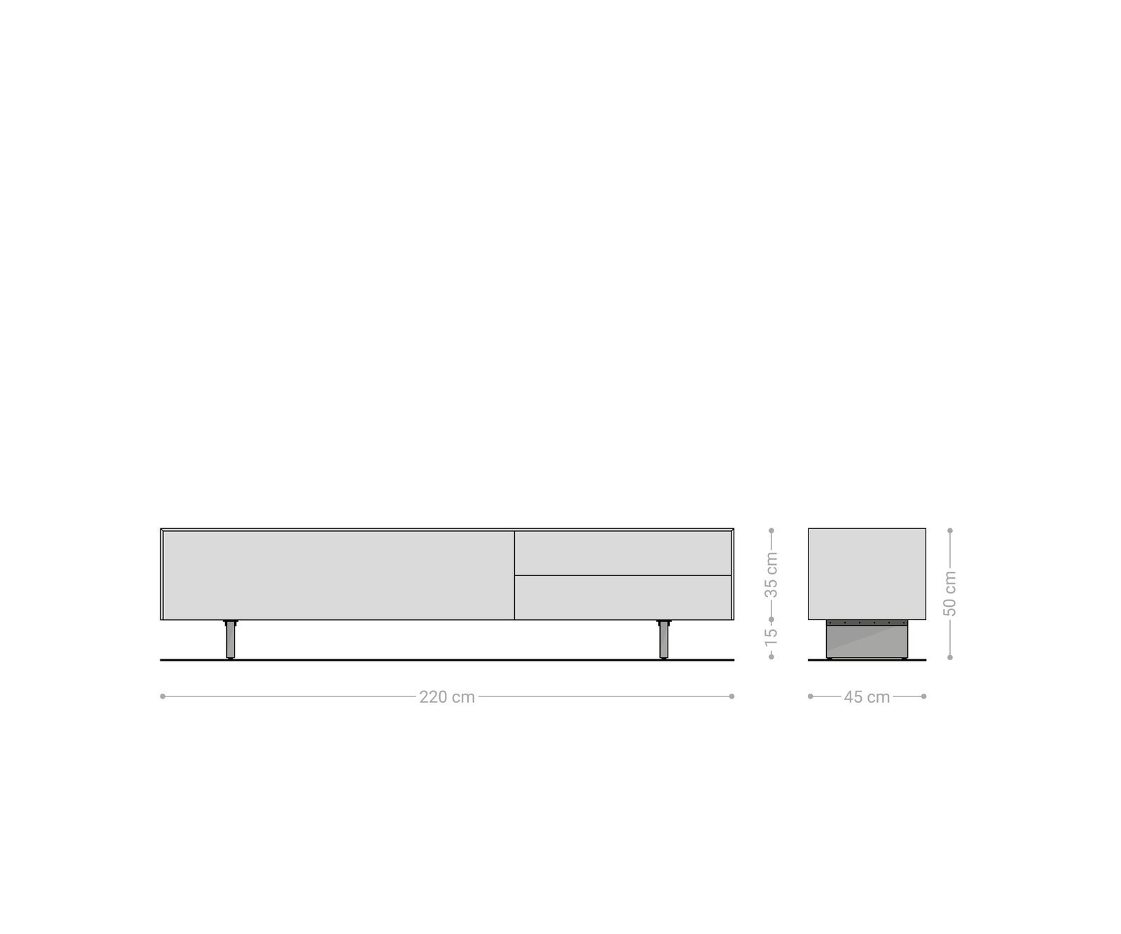 Ниска дъска Cuor 220 cm Керамичен ламинат® Travertino Bianco Крем-бяло 1 клапа 2 чекмеджета Основа Плаващ вид акрилно стъкло 7