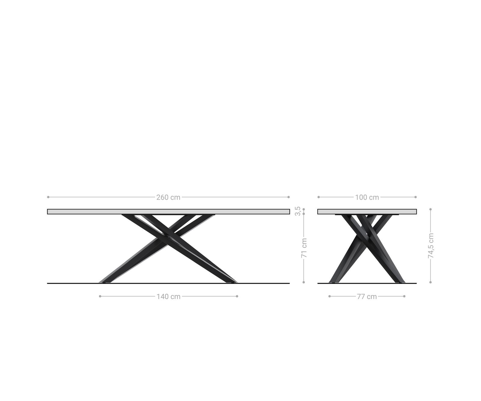 Трапезна маса Edge 260x100, естествена акация, кръстовидна конструкция, правоъгълна, неръждаема стомана, Live-Edge 6