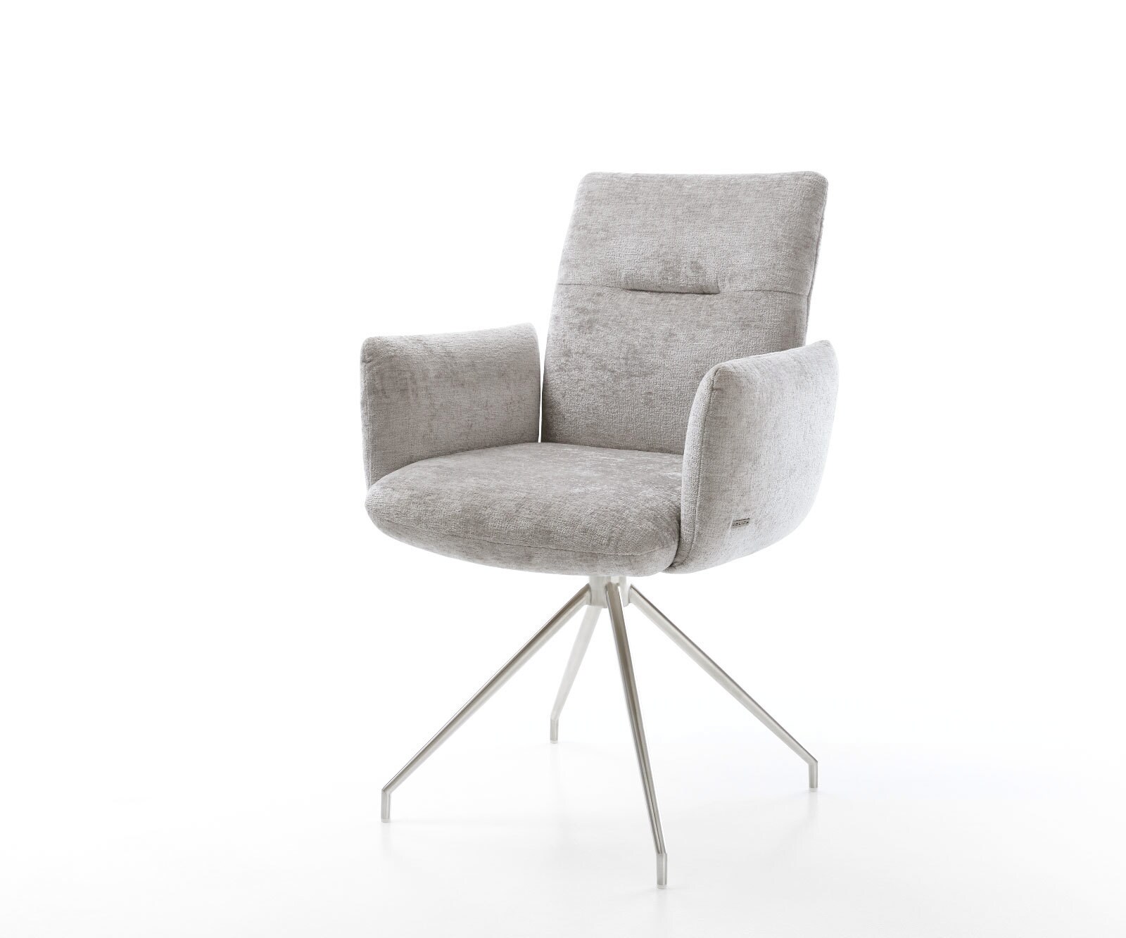 Врътящ се стол с подлакътници Шенил СребристСив Конус крак кръгъл Неръждаема стомана 180° въртящ се Покет пружина Jova-Flex 1