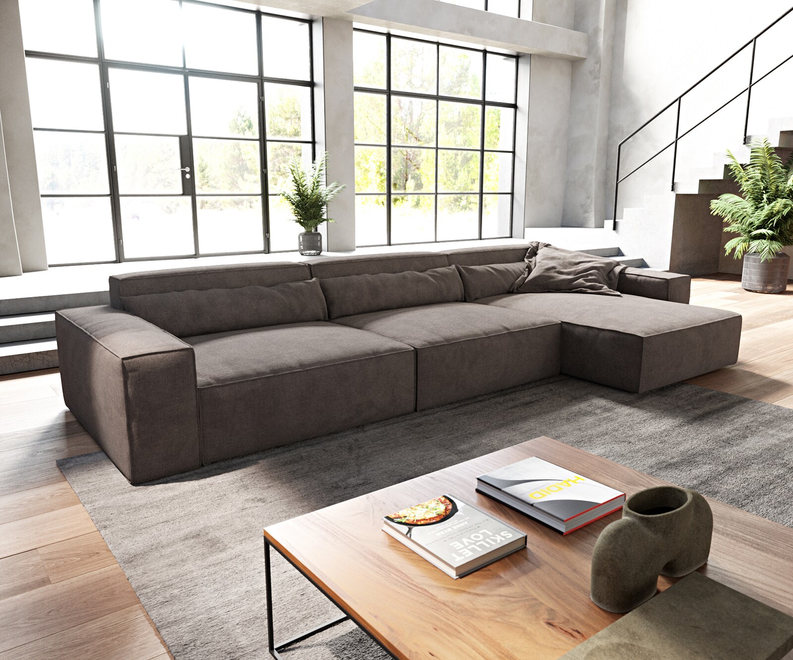 Ъглов диван XL 370x170 cm Микрофибър КакиКафяв Варианти лежанка Sirpio