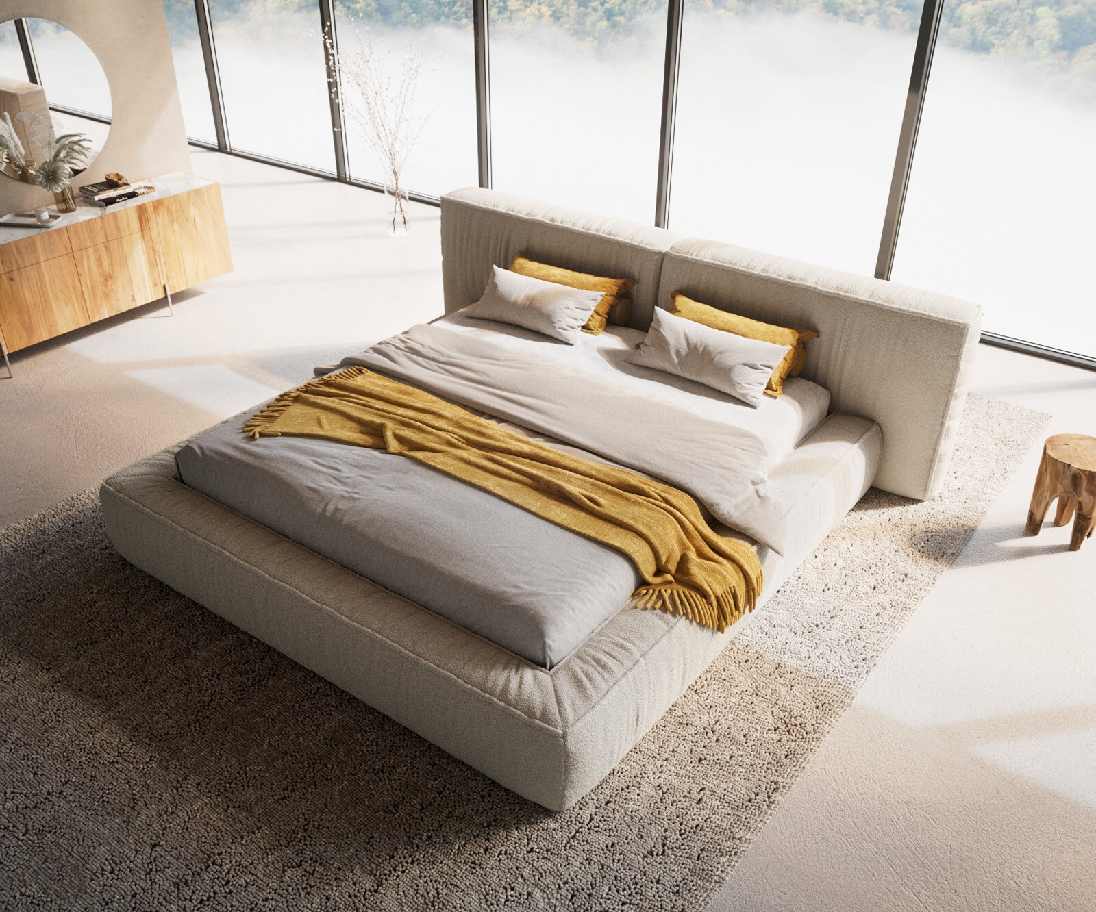 Тапицирано легло Coperti 180x200 cm bouclé крем-бяло 1