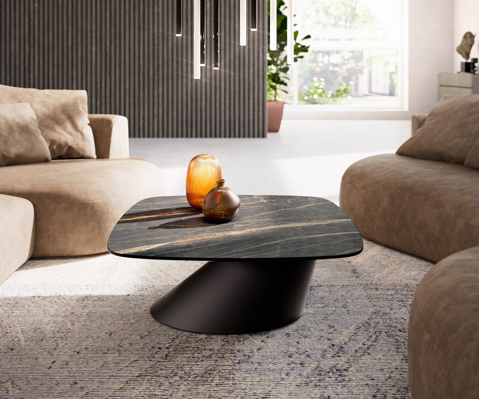 Масичка за кафе Edge Boot 90x90 cm Ceramic Laminam® Noir Desir Brown Conis Metal Black 2