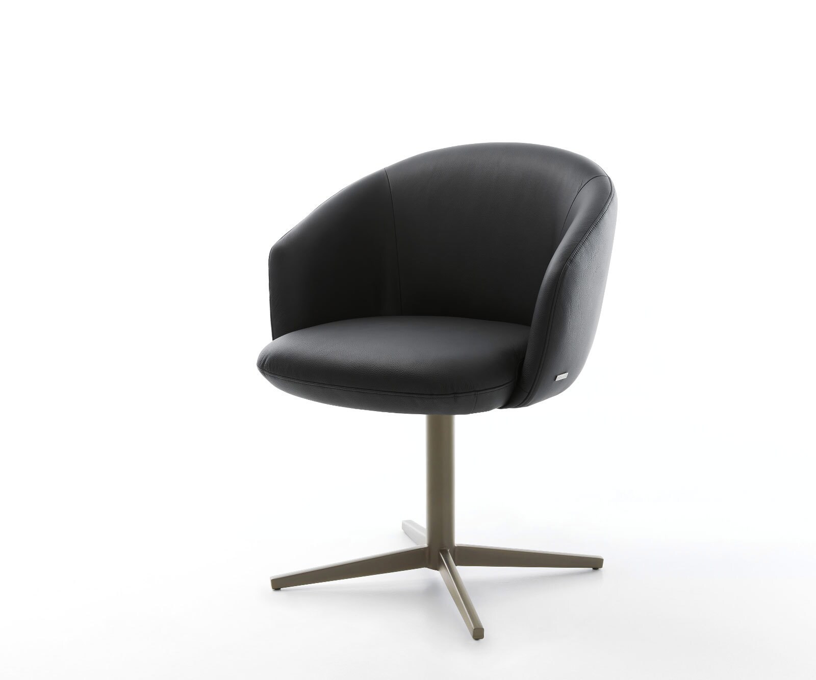 Врътящ се стол с подлакътници Естествена кожа Черен Офис основа  Titan 360° въртящ се Покет пружина Caja-Flex 1