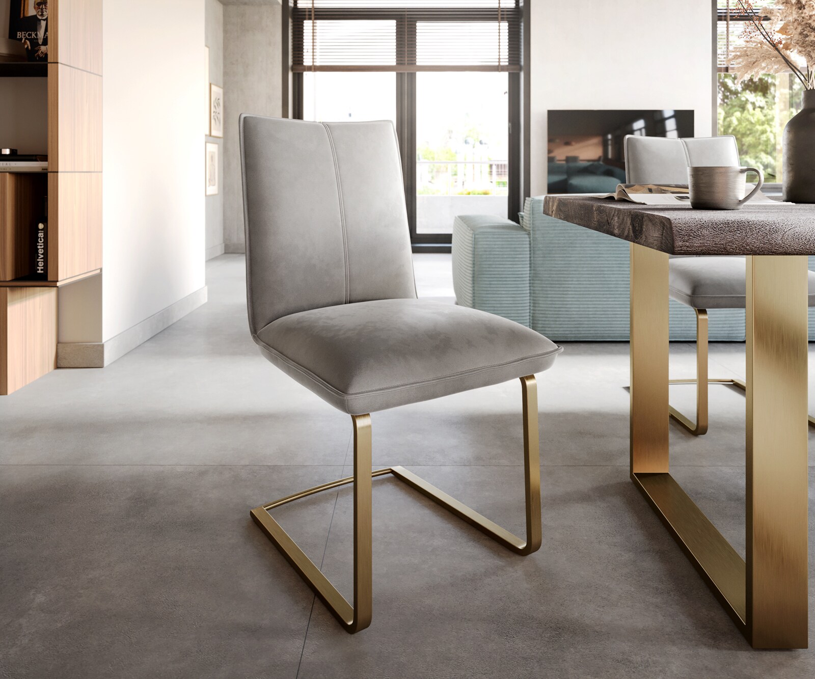 Люлеещ стол Кадифе Сив Конзолен крак плосък Злато  Покет пружина Lelio-Flex 1