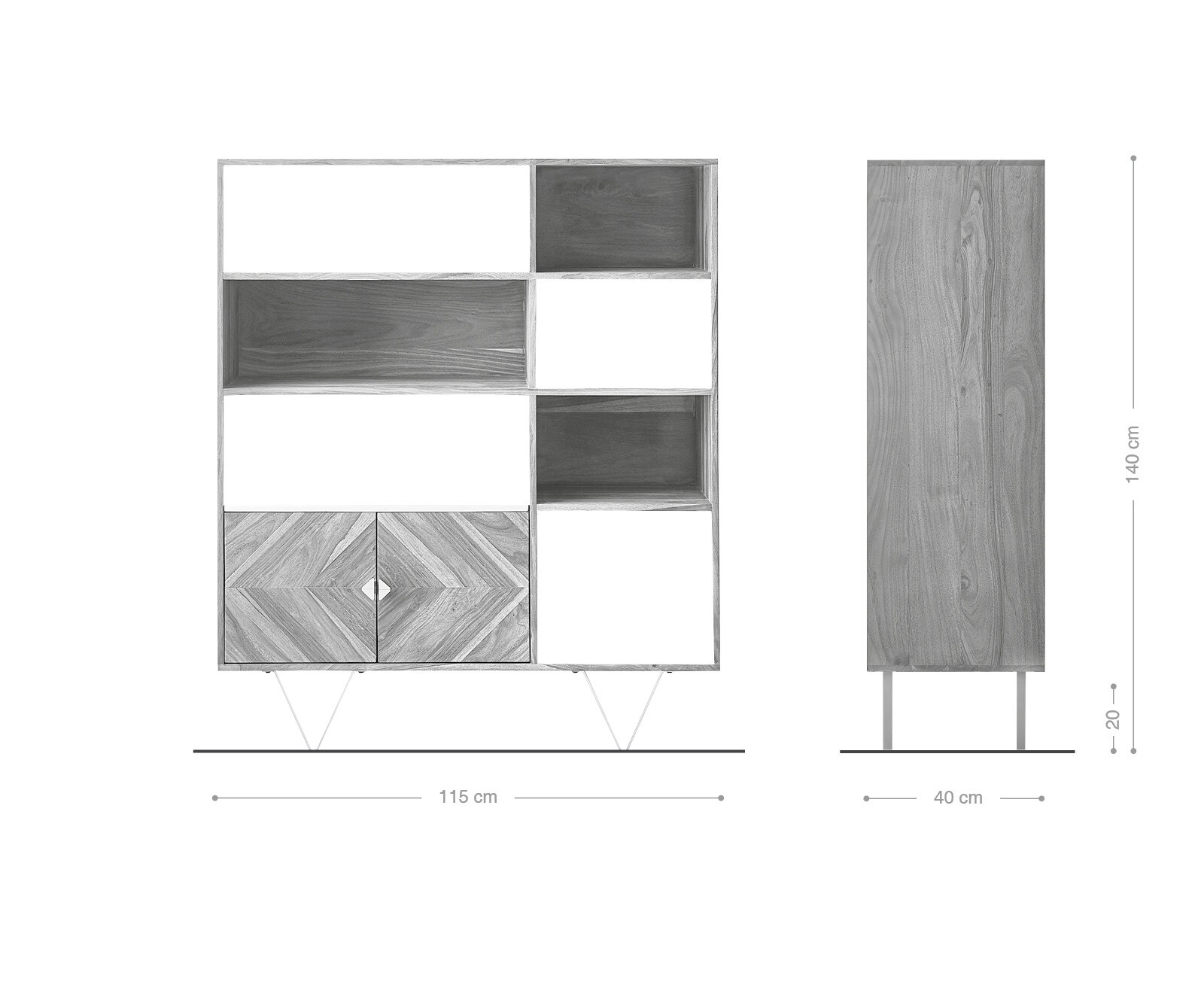 Висока дъска Pacino 115 cm Sheesham естествен камък топ бял мрамор 8