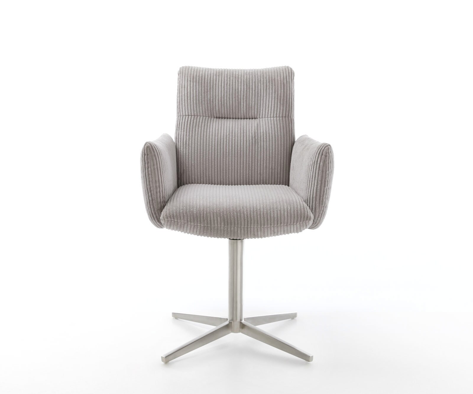 Врътящ се стол с подлакътници Корд СребристСив Офис основа Неръждаема стомана 360° въртящ се Покет пружина Jova-Flex 2