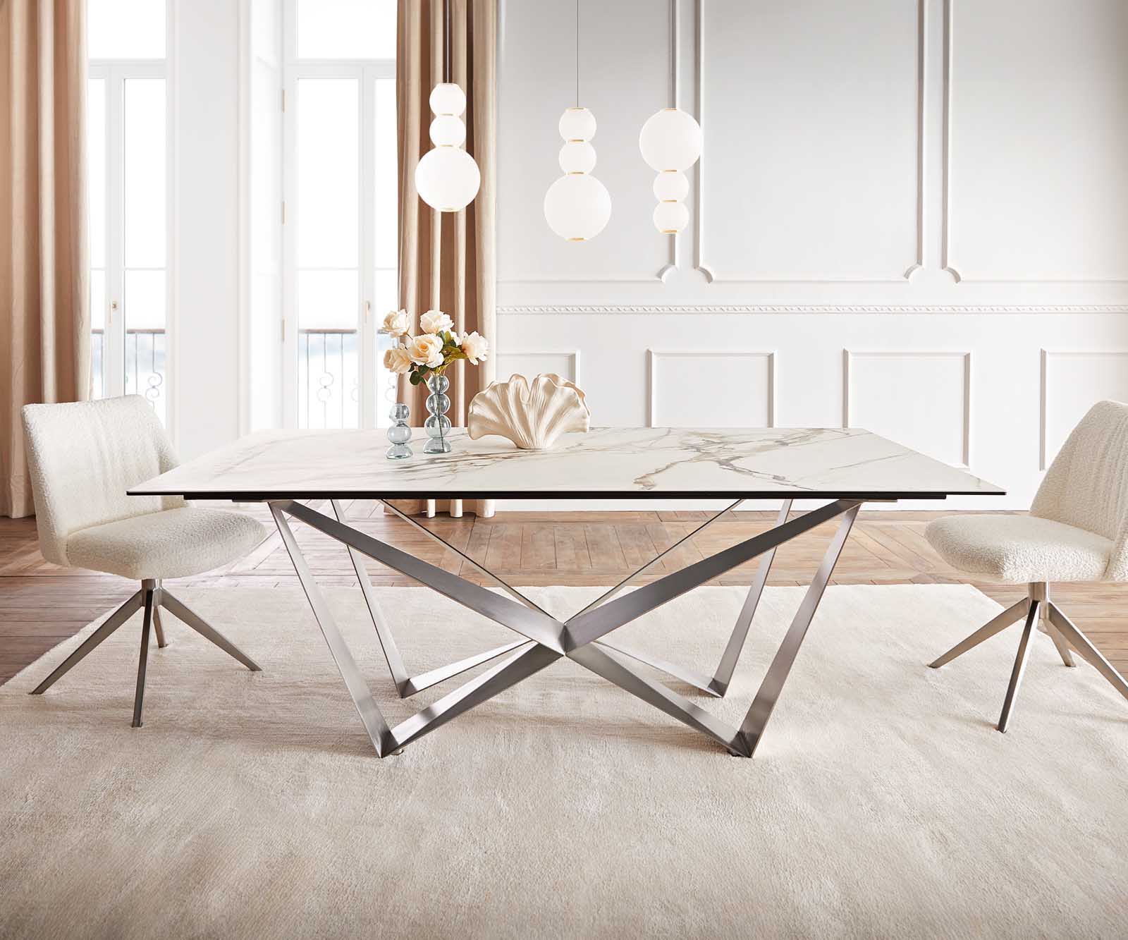 Маса 200x100 Keramik Calacatta Luxe Бял-Злато-Сив Spider плоска стомана Неръждаема стомана Edge