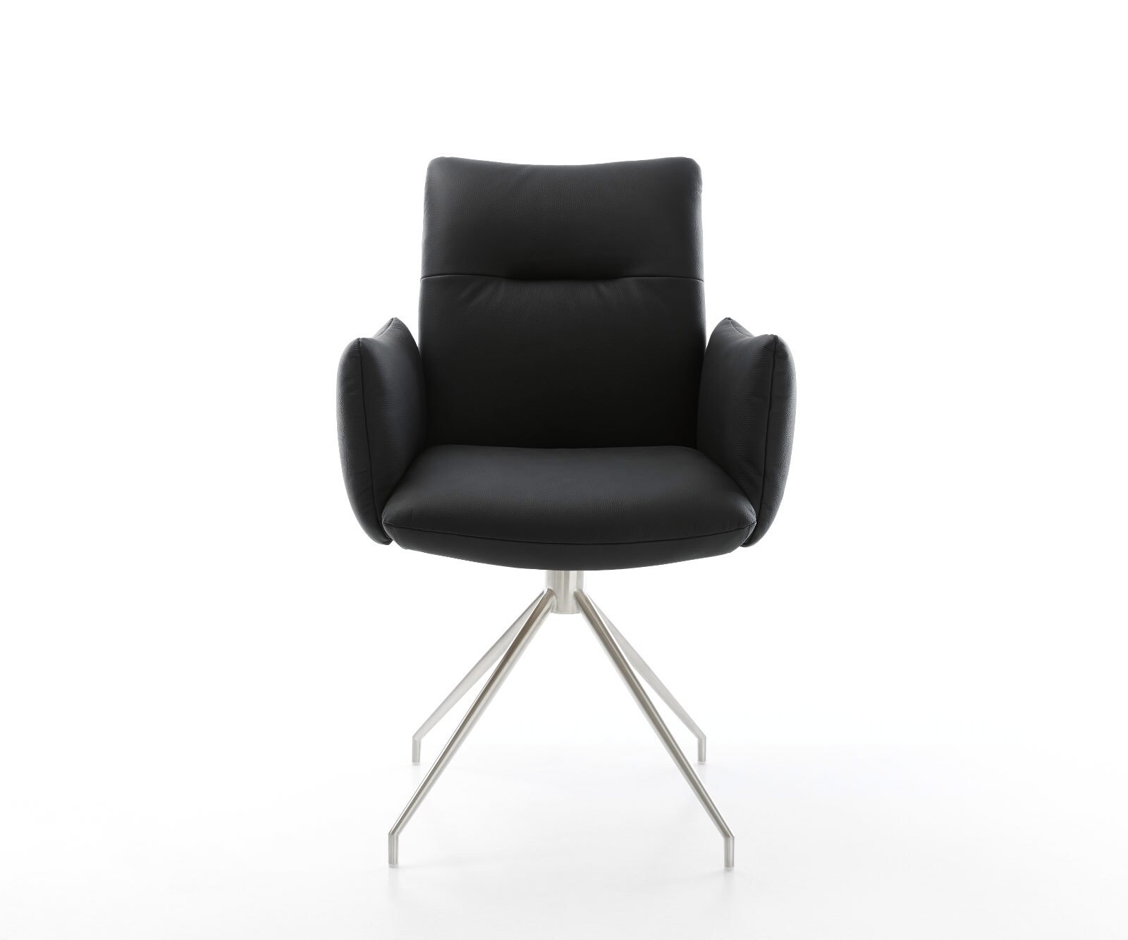 Врътящ се стол с подлакътници Естествена кожа Черен Конус крак кръгъл Неръждаема стомана 180° въртящ се Покет пружина Jova-Flex 2