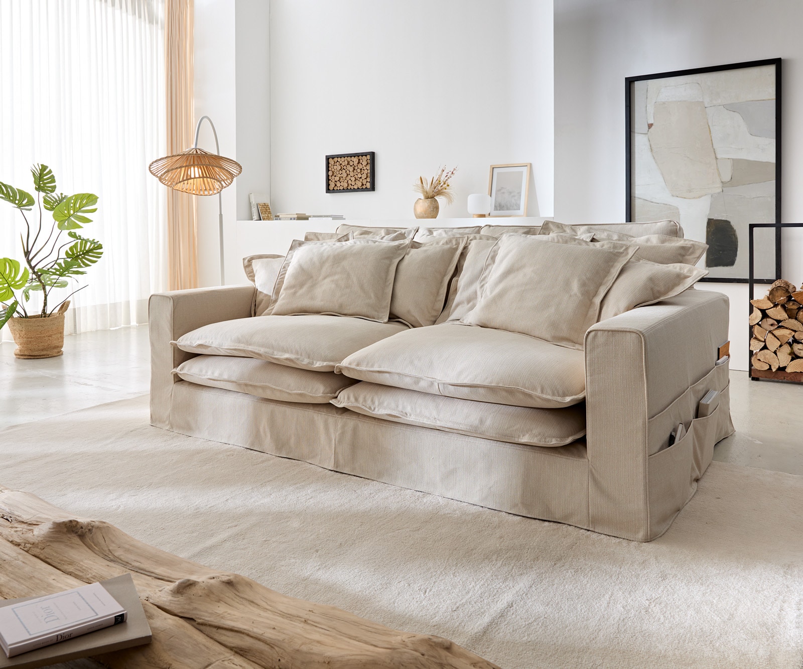 Диван Noelia 240x145 cm цвят слонова кост с възглавници 1