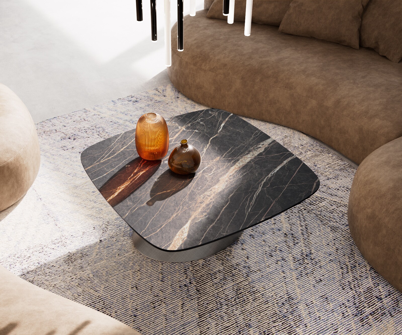 Масичка за кафе Edge Boot 90x90 cm керамика Laminam® Noir Desir Brown Conis Metallic Silver 3