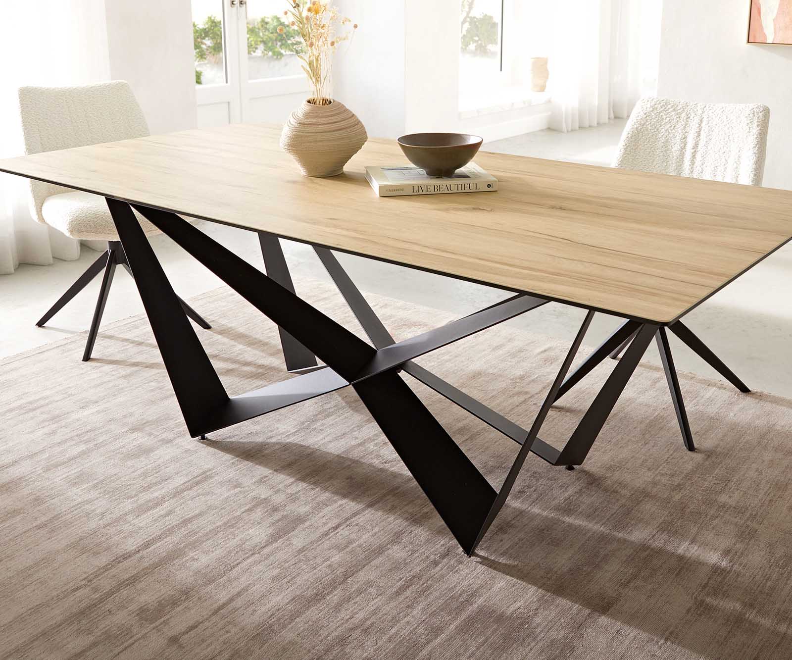 Маса 200x100 Keramik Laminam® Sabbia Дъбfarbig Spider плоска стомана Черен Edge 6