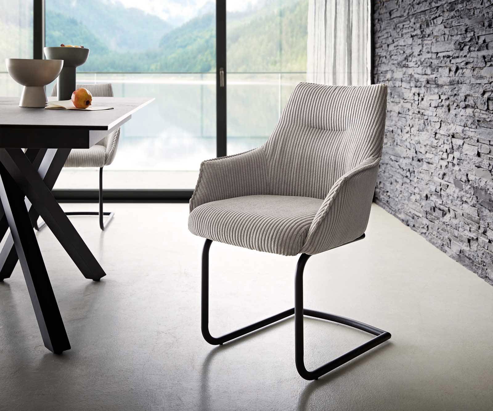 Люлеещ стол с подлакътници Корд Сребристо сив Конзолен крак кръгъл Черен Покет пружина Alja-Flex Люлеещ стол с подлакътници Корд Сребристо сив Конзолен крак кръгъл Черен Покет пружина Alja-Flex