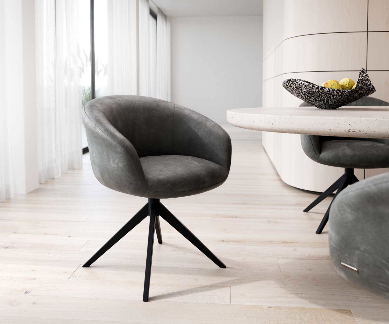 Врътящ се стол с подлакътници Антрацит Винтидж Конус крак плосък Черен 360° въртящ се Покет пружина Vinka-Flex Врътящ се стол с подлакътници Антрацит Винтидж Конус крак плосък Черен 360° въртящ се Покет пружина Vinka-Flex