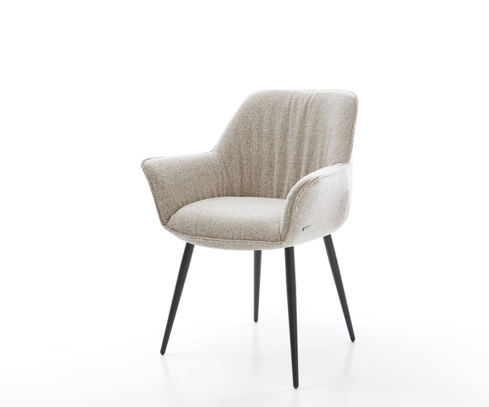 Трапезен стол Keila-Flex с подлакътници от тъкан мек бежов плат 4-футов заострен черен