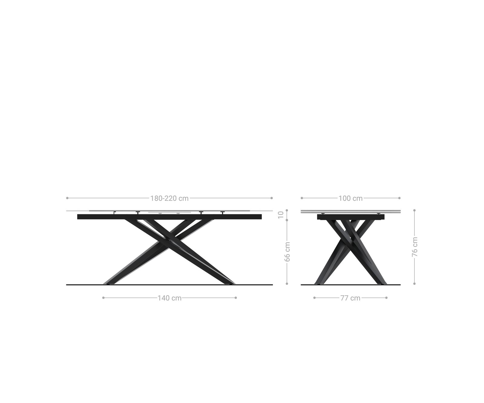 Маса 180-220x90cm Keramik Laminam®Nero Greco Антрацит КръстРамка Правоъгълник Неръждаема стомана разтегателна Edge 6