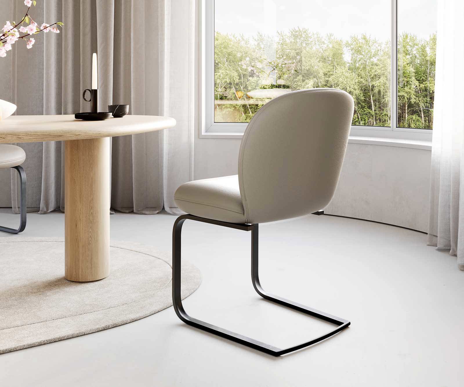 Люлеещ стол Естествена кожа Сиво-Кафяв Конзолен крак плосък Черен Покет пружина Nube-Flex 4