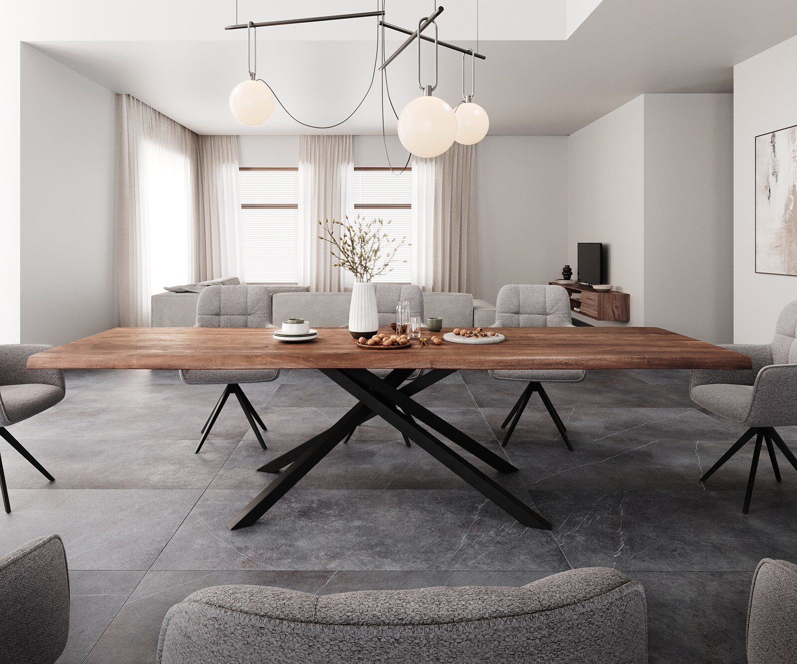 Маса 300x100 XL Акация Кафяв КръстРамка Правоъгълник Черен Edge 2