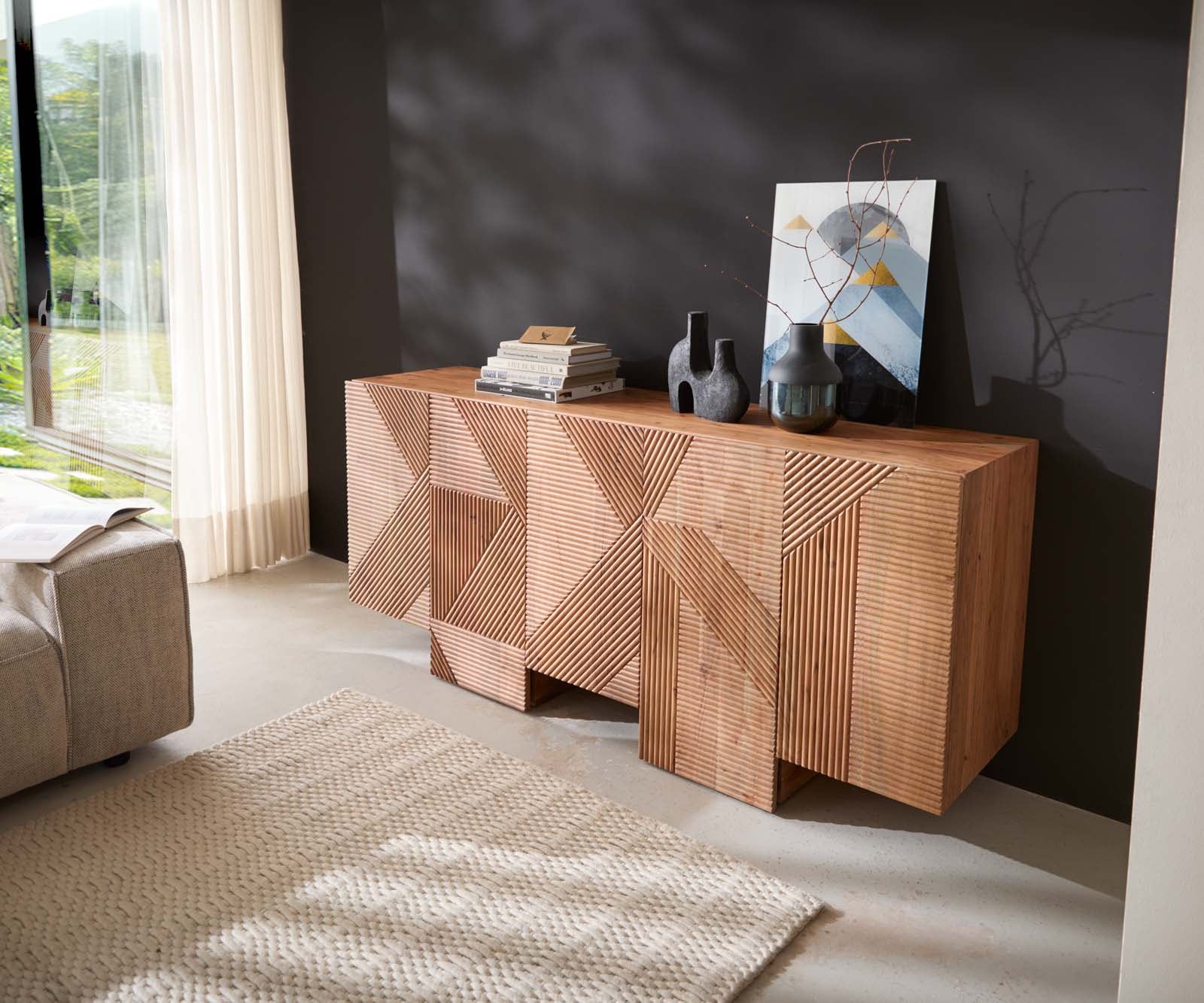 Бюфет Naxxar 180 cm естествена акация 5 врати 3 Бюфет Naxxar 180 cm естествена акация 5 врати 3