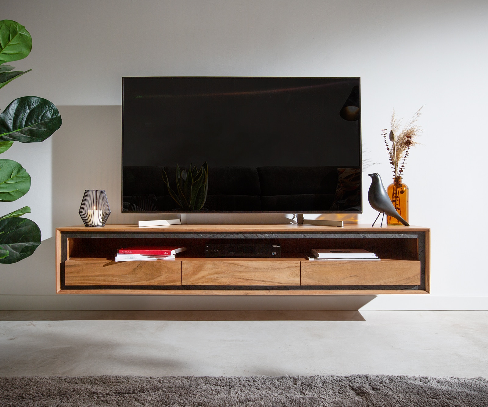 Нисък шкаф 175 cm Акация Натурал 1 Рафт 3 Чекмеджета  каменен фурнир висящ Stonegrace 1 Нисък шкаф 175 cm Акация Натурал 1 Рафт 3 Чекмеджета  каменен фурнир висящ Stonegrace 1