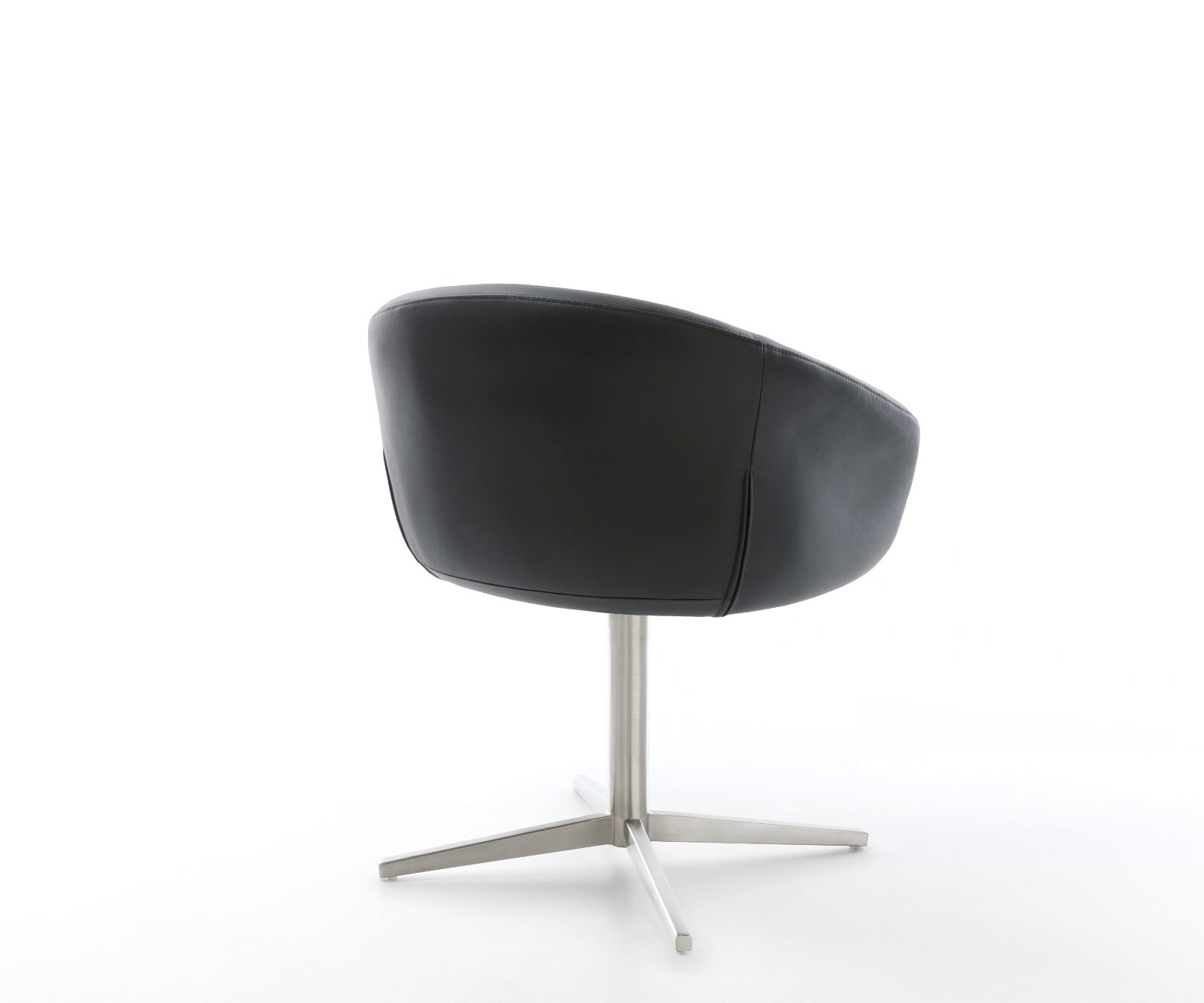 Врътящ се стол с подлакътници Естествена кожа Черен Офис основа Неръждаема стомана 360° въртящ се Покет пружина Vinka-Flex 5