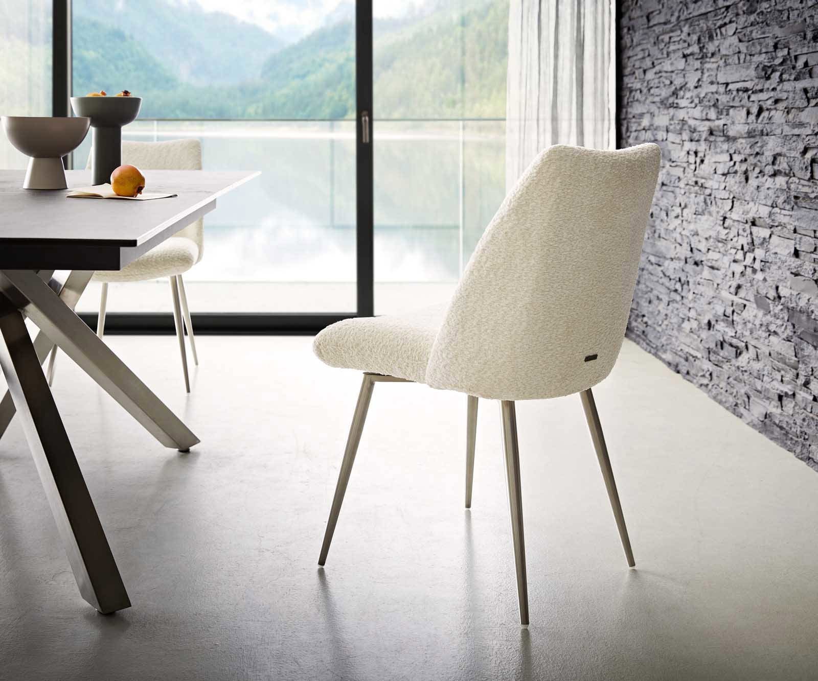 Трапезен стол Букле Бял 4 крака конични Неръждаема стомана Покет пружина Elso-Flex 4 Трапезен стол Букле Бял 4 крака конични Неръждаема стомана Покет пружина Elso-Flex 4