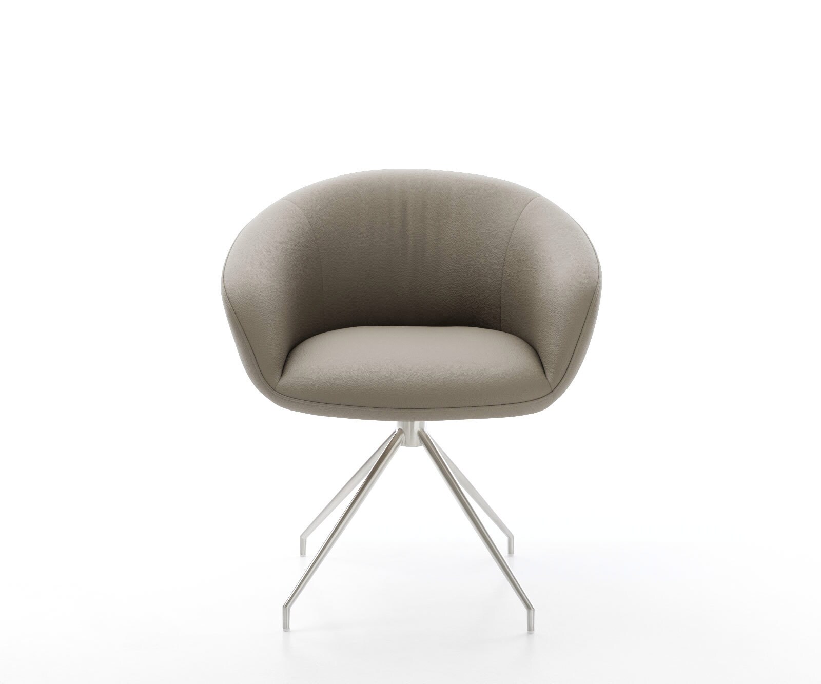 Врътящ се стол с подлакътници Естествена кожа Сиво-Кафяв Конус крак кръгъл Неръждаема стомана 180° въртящ се Покет пружина Vinka-Flex 2