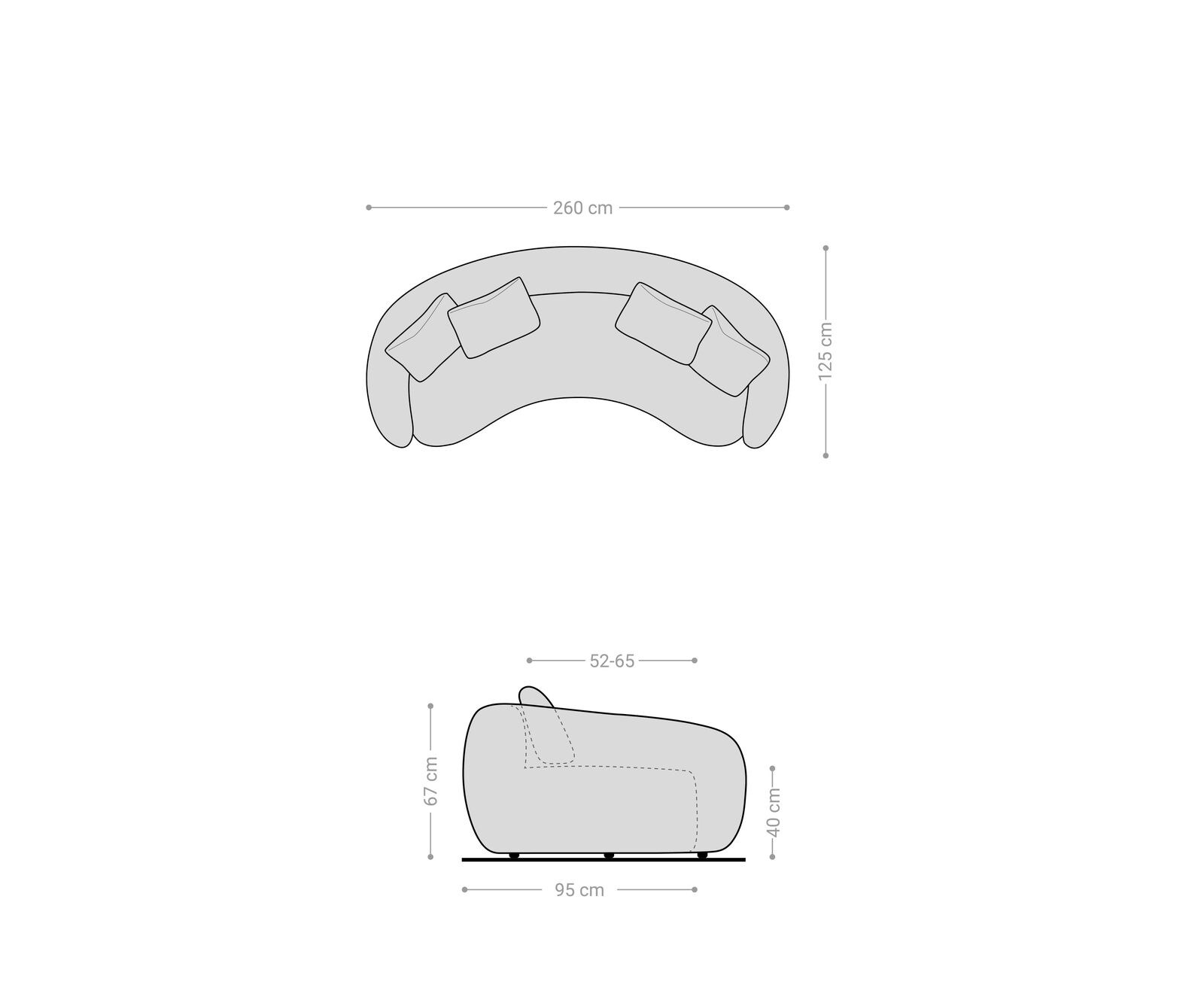 3-местен стол Larna 260x120 cm микрофибър сив 7