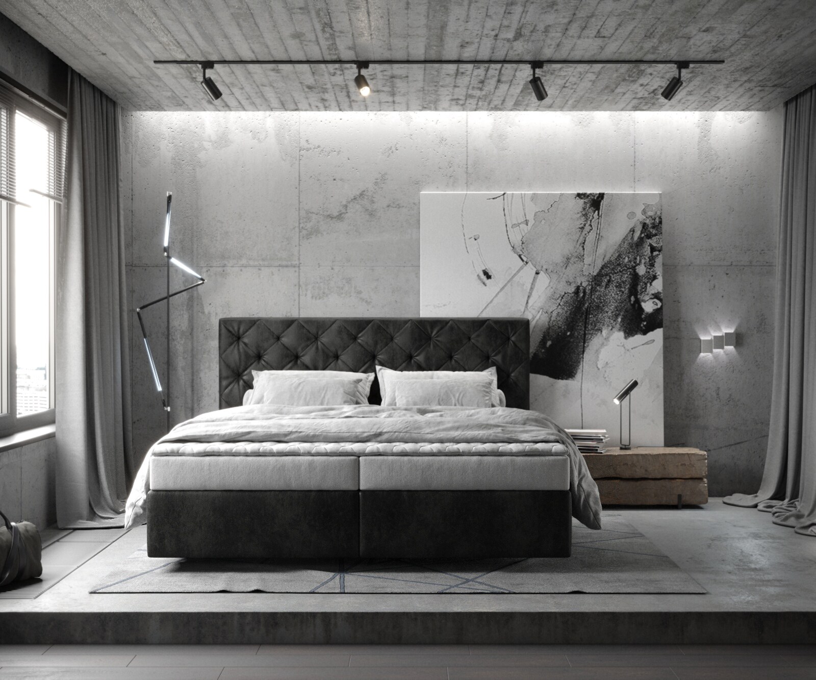 Легло Боксспринг 180x200 cm Микрофибър Антрацит Винтидж с Матрак и Топер Dream-Great 1