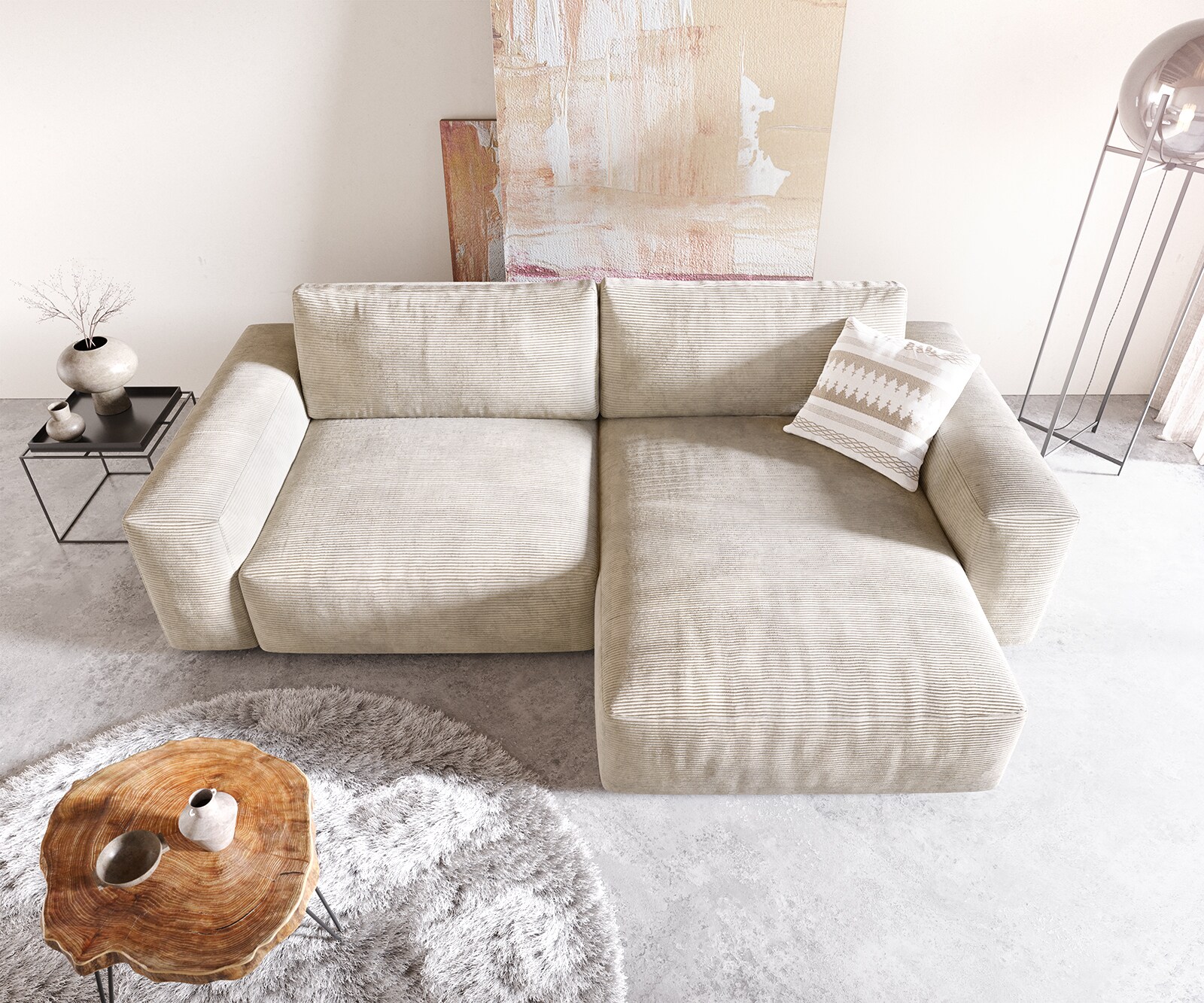 Ъглов диван Lanzo XL 270x180 см Рипс Бежов, Лява/Дясна Лежанка 3
