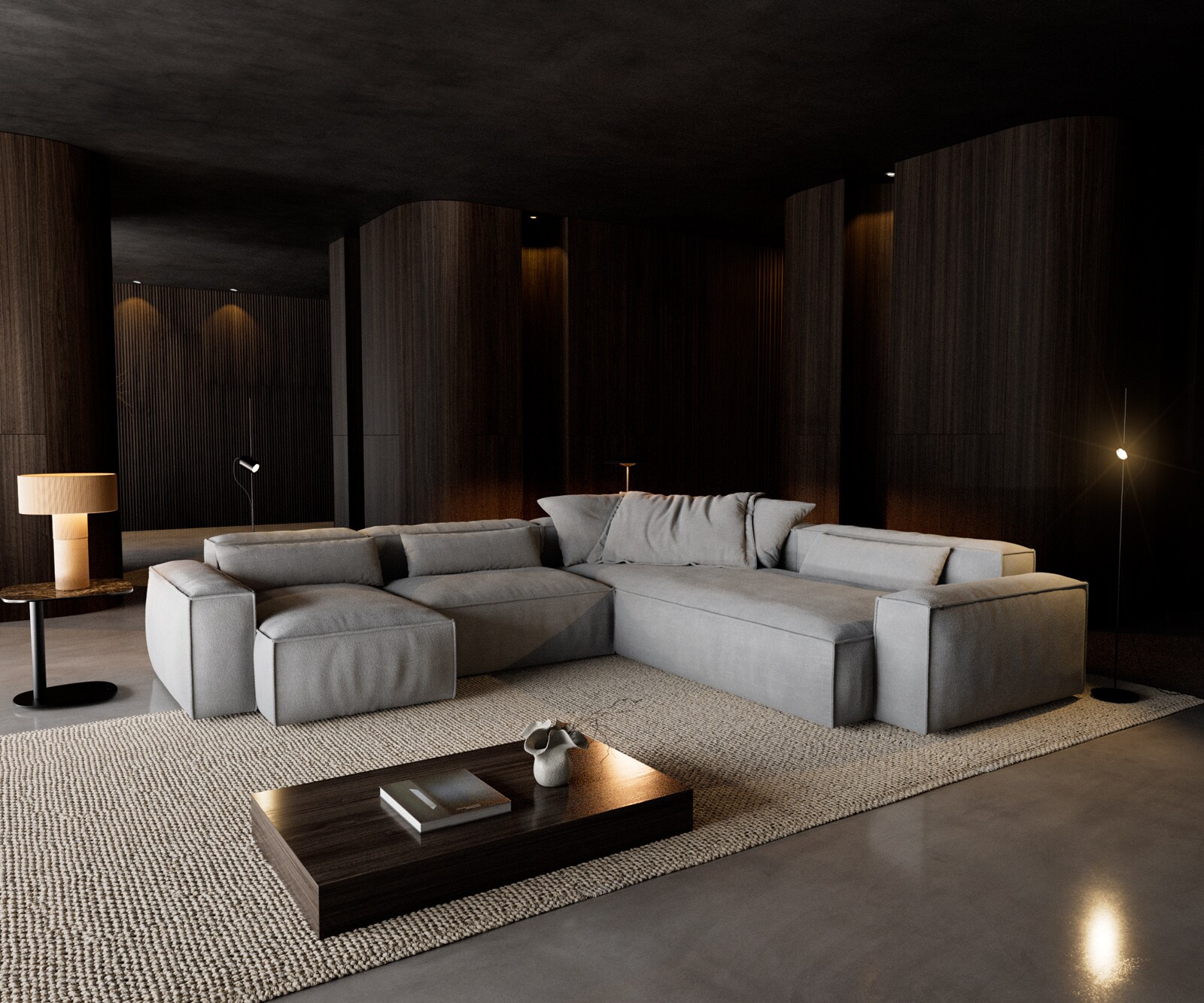 Дневен кът Freestyle 360x290 cm текстурирана тъкан меко сиво с тръбен шев