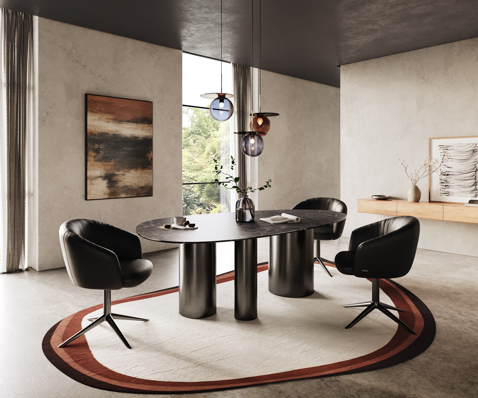 Трапезна маса Edge Oval 220x120, керамика Laminam, ®, Nero Greco, антрацит, Troa, неръждаема стомана, графит 6