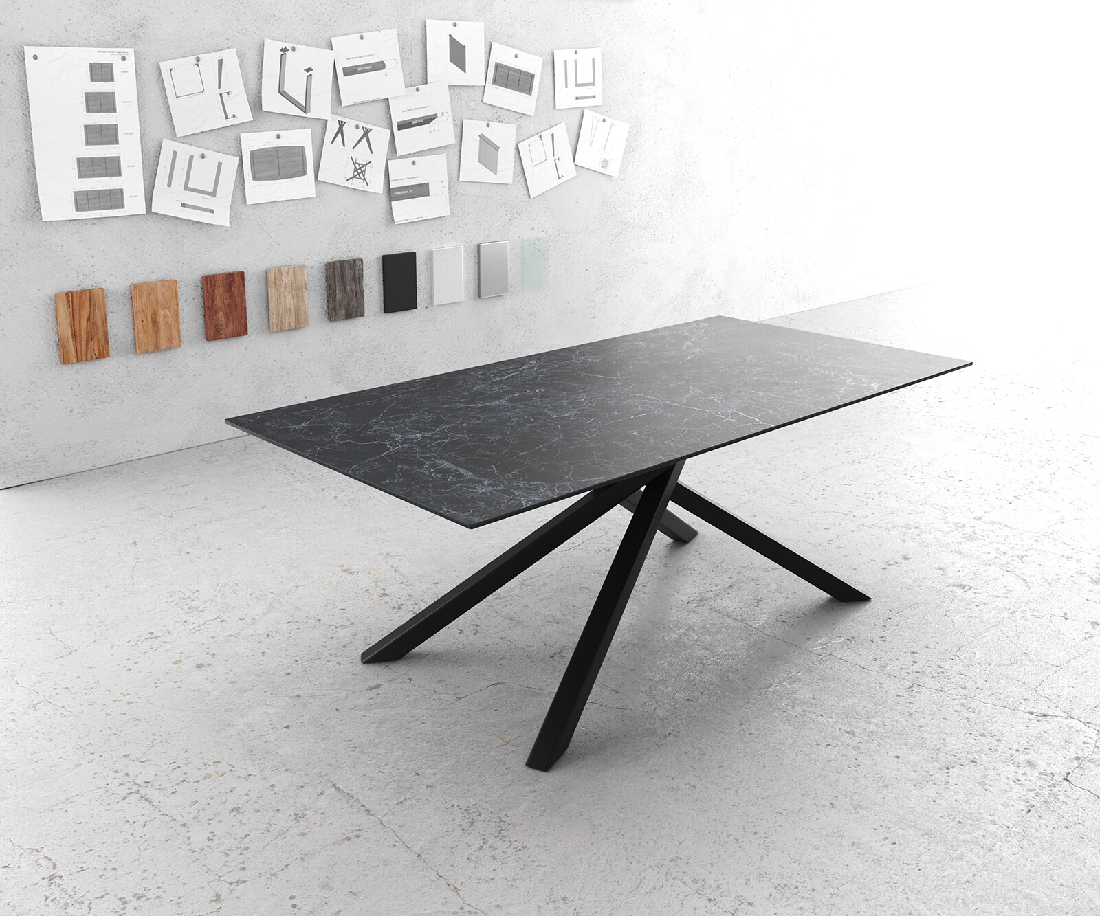 Маса 200x100cmKeramik Laminam®Nero Greco Антрацит среден крак Кръст Черен Edge