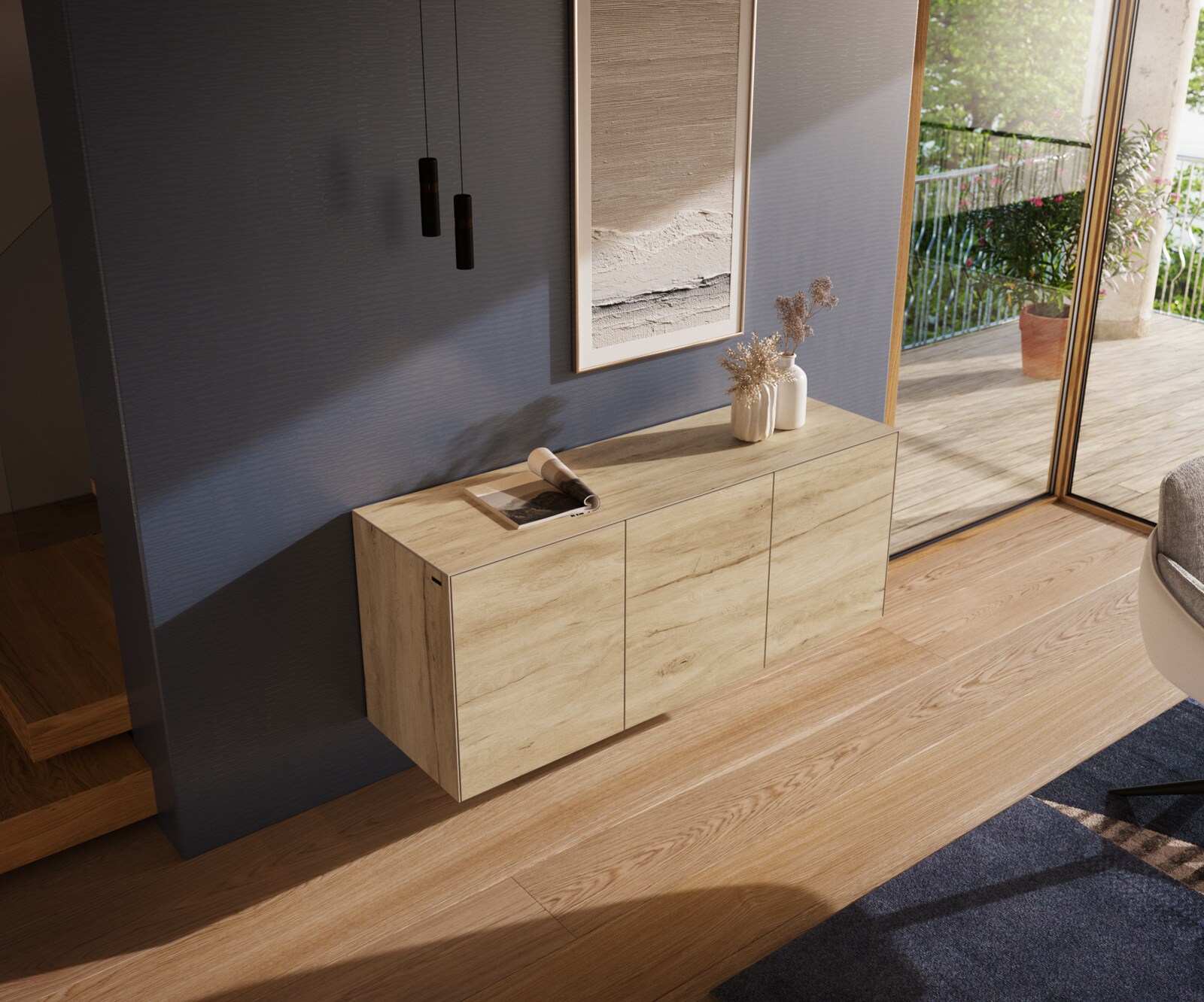 Стенен Бюфет Cuor 150 см Керамика Laminam® Sabbia Дъб цвят 3 врати  3