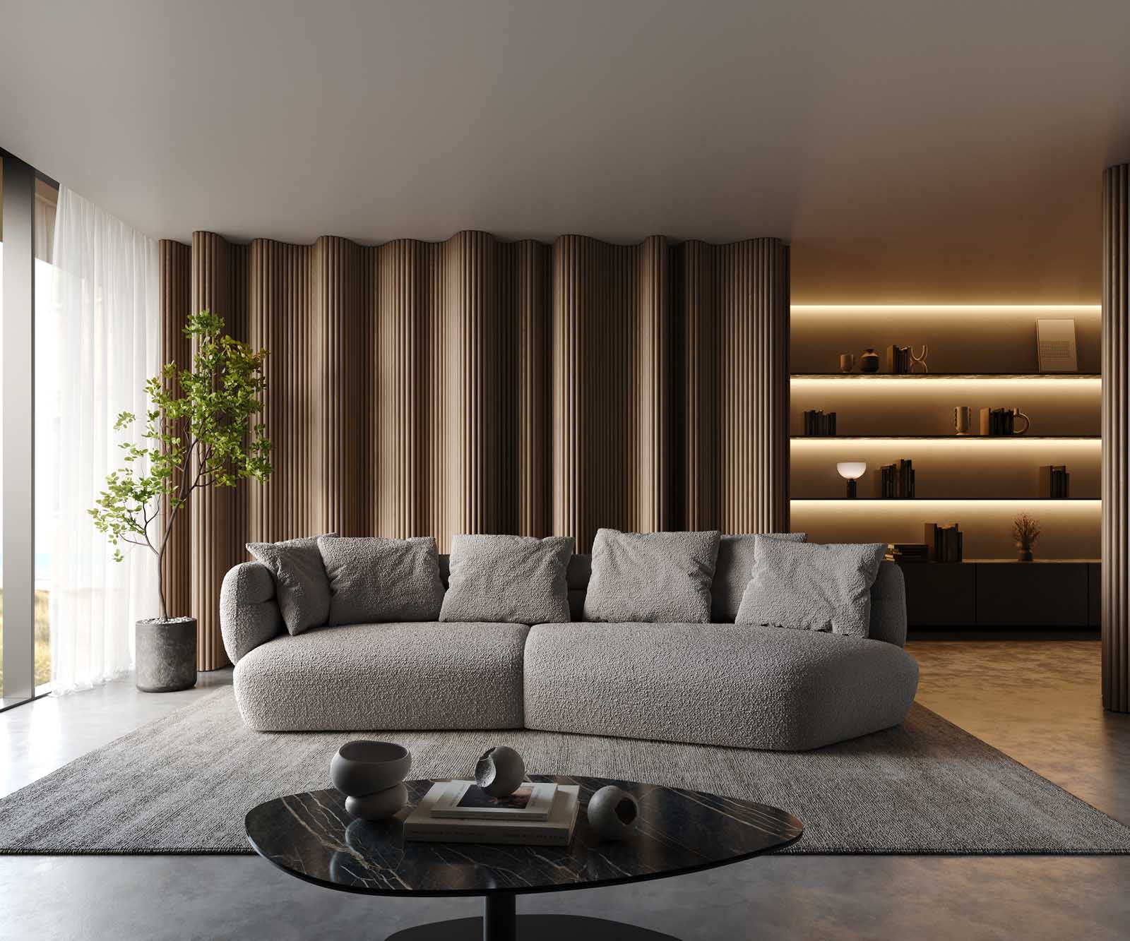 Диван Roya 320x140 cm Bouclé сребристо сив 1 Диван Roya 320x140 cm Bouclé сребристо сив 1