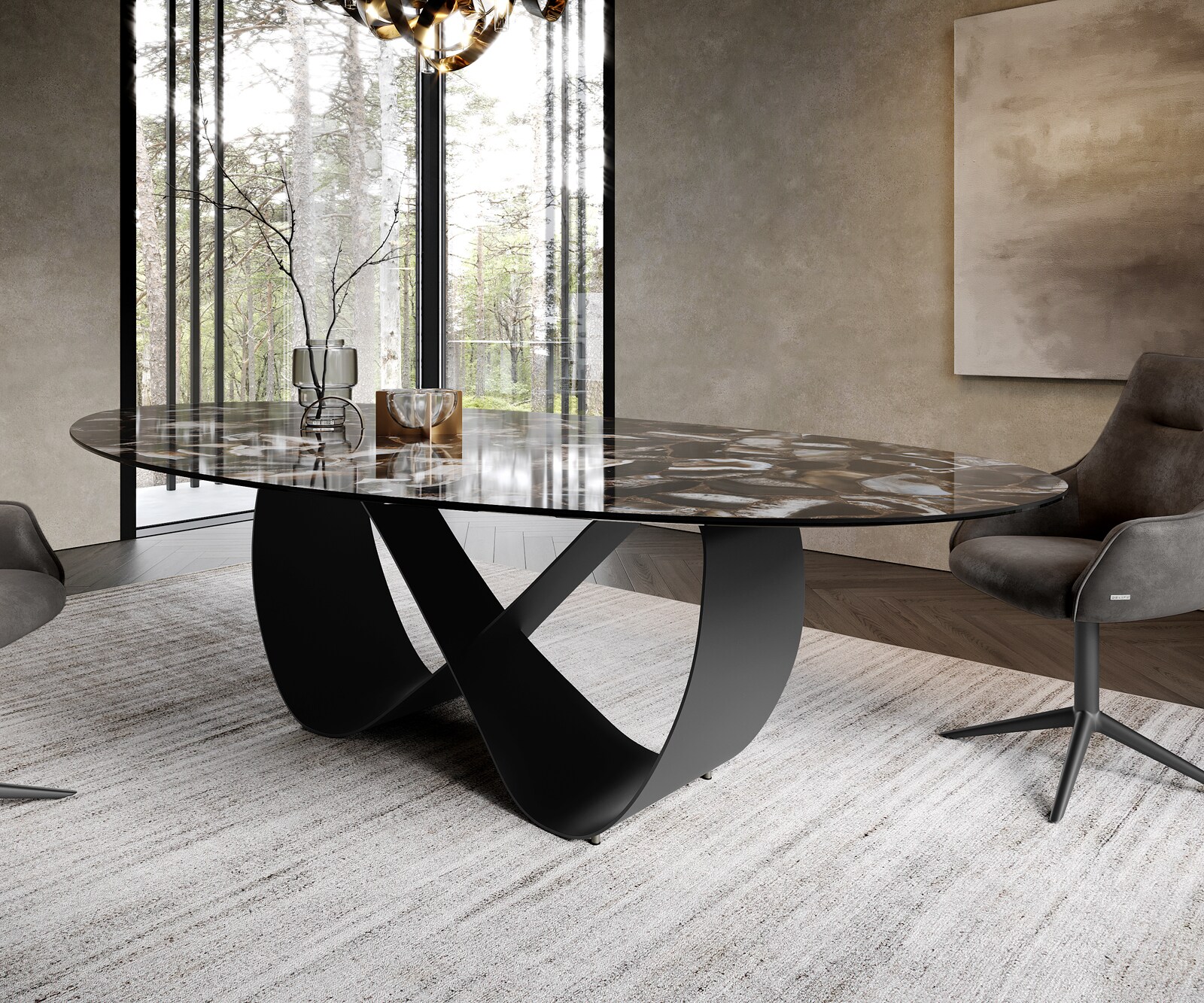 Трапезна маса Edge Oval 280x130 см, керамика Iris FMG Agatablack Infinity, метал в черно 6