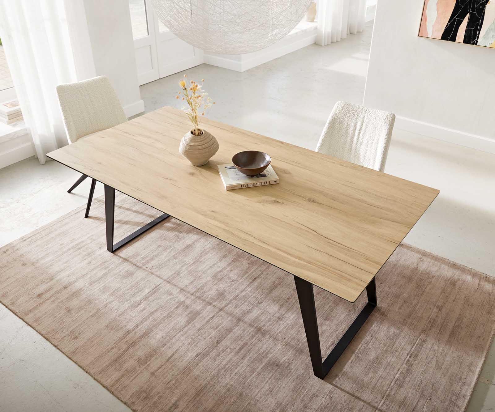 Маса 200x100 Keramik Laminam® Sabbia Дъбfarbig Метал под ъгъл Черен Edge 5