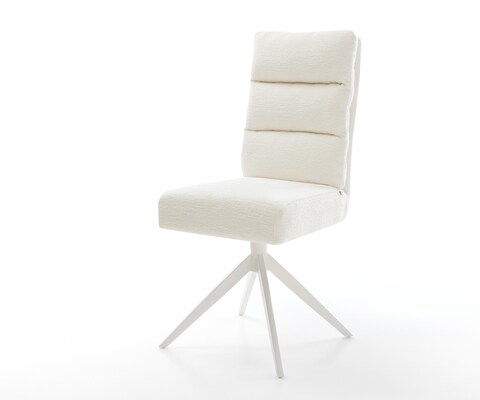 Въртящ се стол Pela-Flex Bouclé Soft Beige Кръстосана рамка широка Бяла 360° въртене Люлееща се функция Ядро от джобни пружини