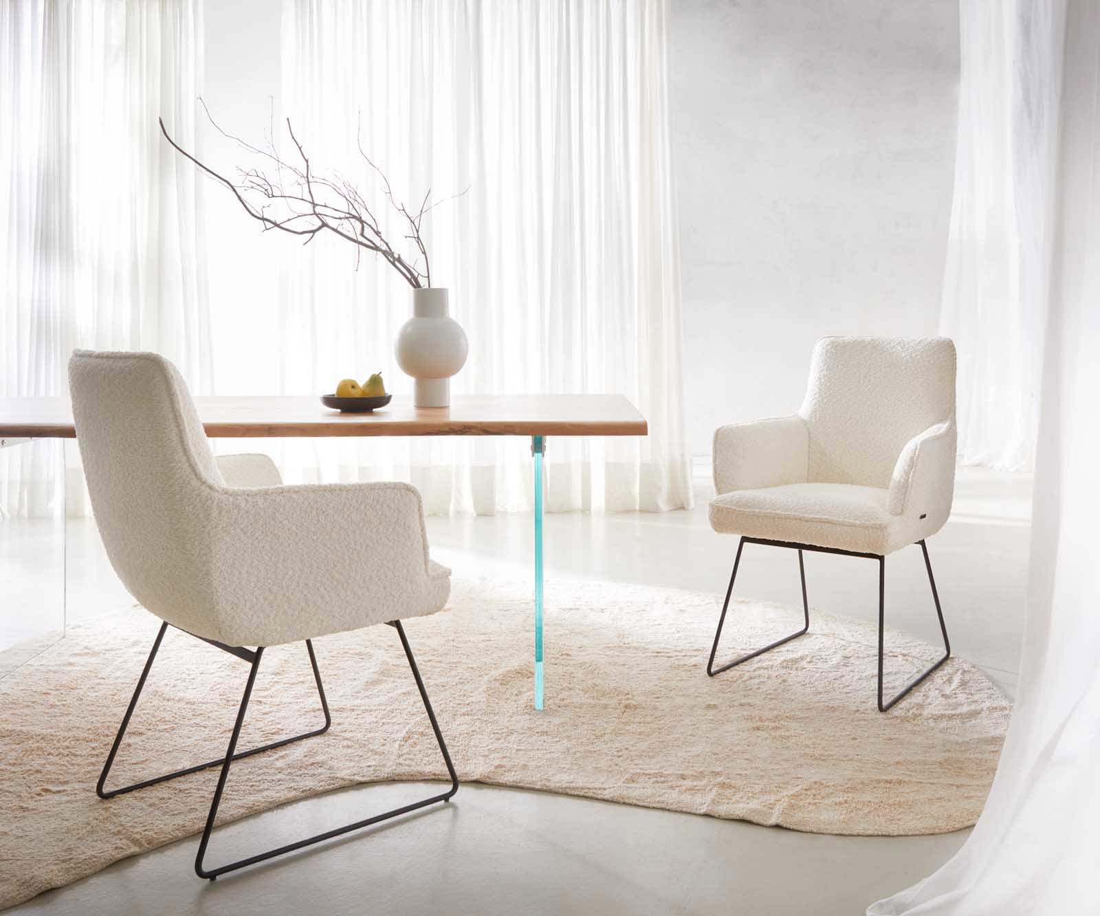 Стол Букле Бяло Извити крака Черни Покет пружина Heira-Flex 6 Стол Букле Бяло Извити крака Черни Покет пружина Heira-Flex 6