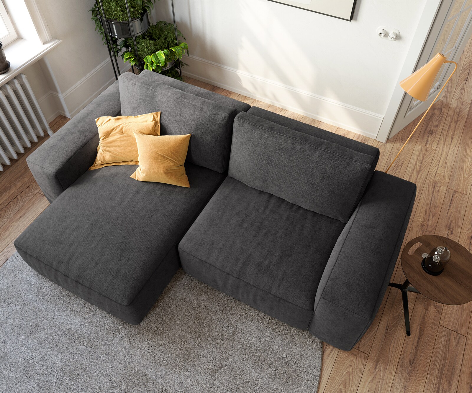 Ъглов диван Lanzo L 230x155 см, Дамаска Микрофибър, Черен, Лява/Дясна Лежанка 3