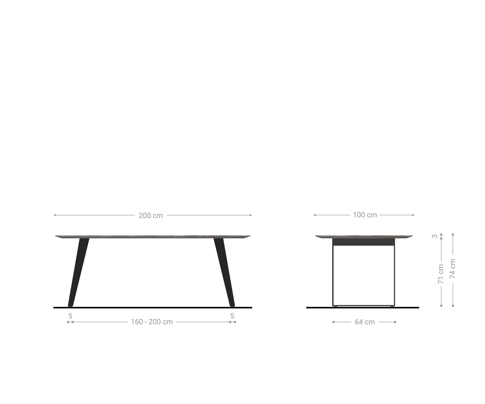 Маса Boot 200x100 Дъб Натурал Неръждаема стомана под ъгъл Швейцарски ръб Edge 8