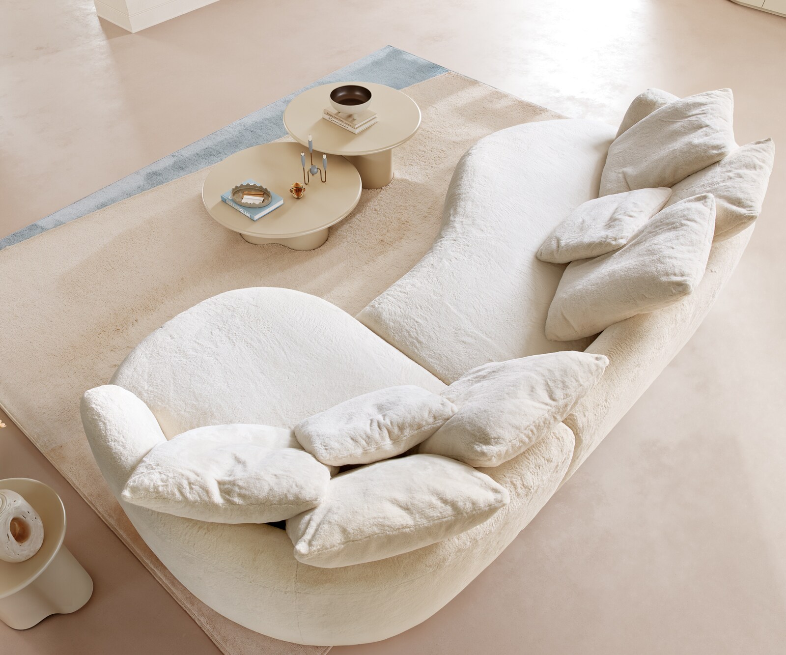 Голям диван Edina 330x170 cm плюшен кремаво-бял 3